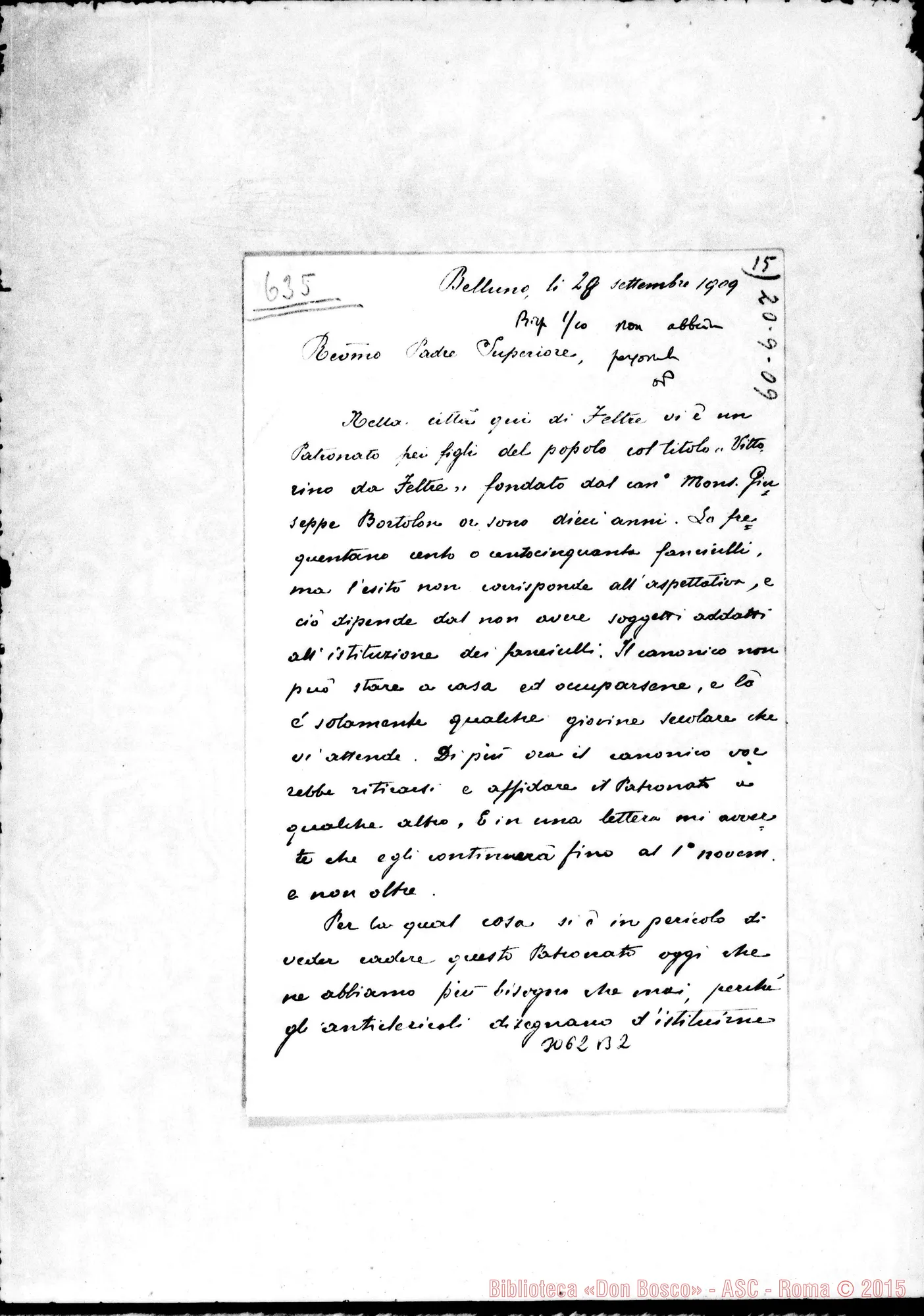 Fotogramma B 2 — Giuseppe Foschiani, vesc. ausil. - Padre Superiore. Belluno, 28-09-1909