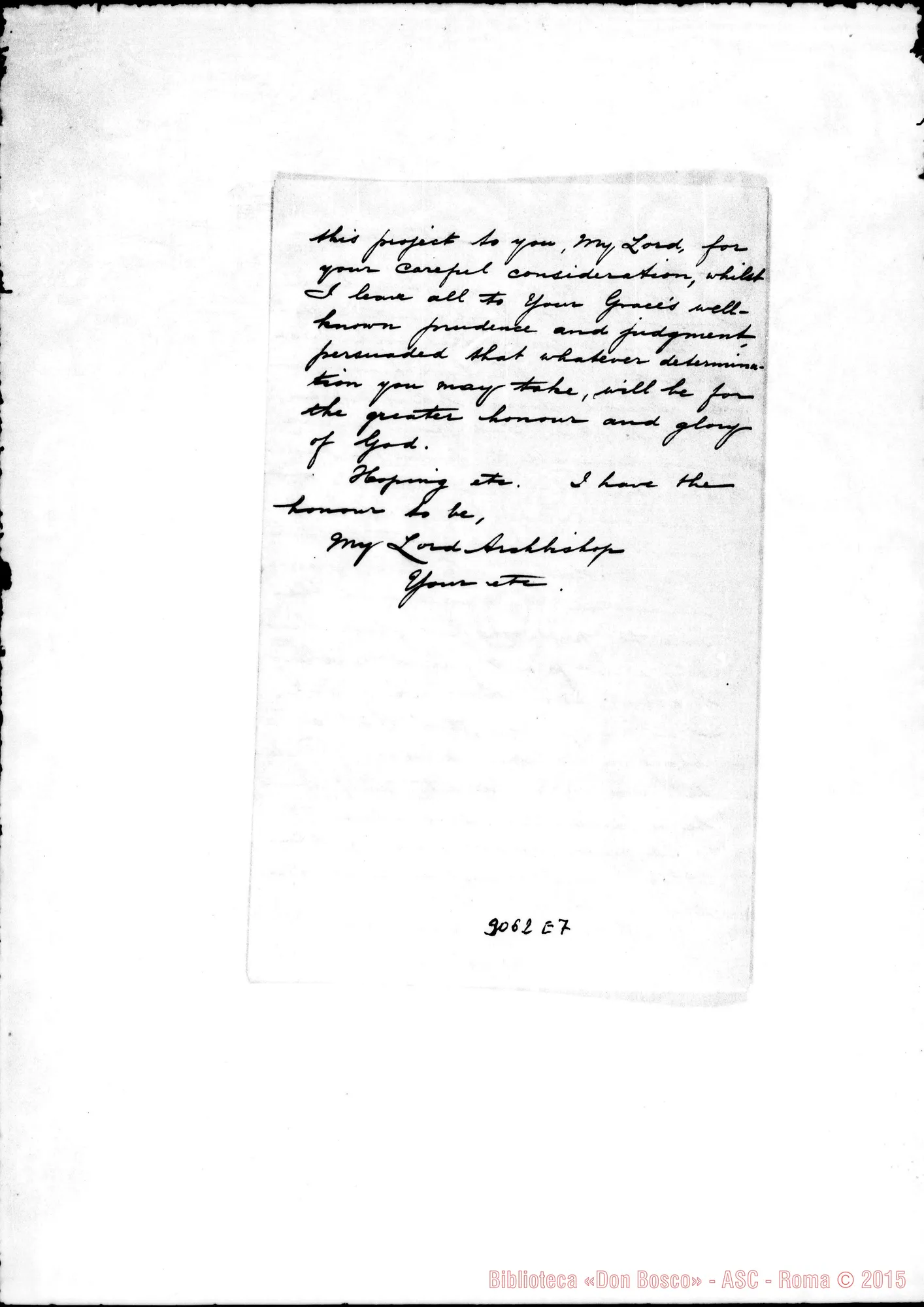 Fotogramma E 7 — Da Torino A Mons. Ryan. Copia di lettera, il 20-06-1896