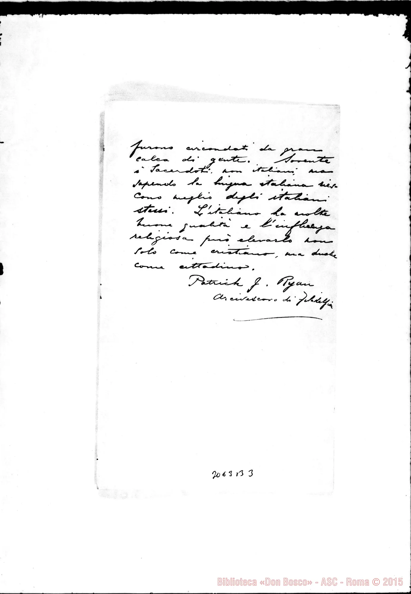 Fotogramma B 3 — Traduzione della lettera di Mons. Ryah
