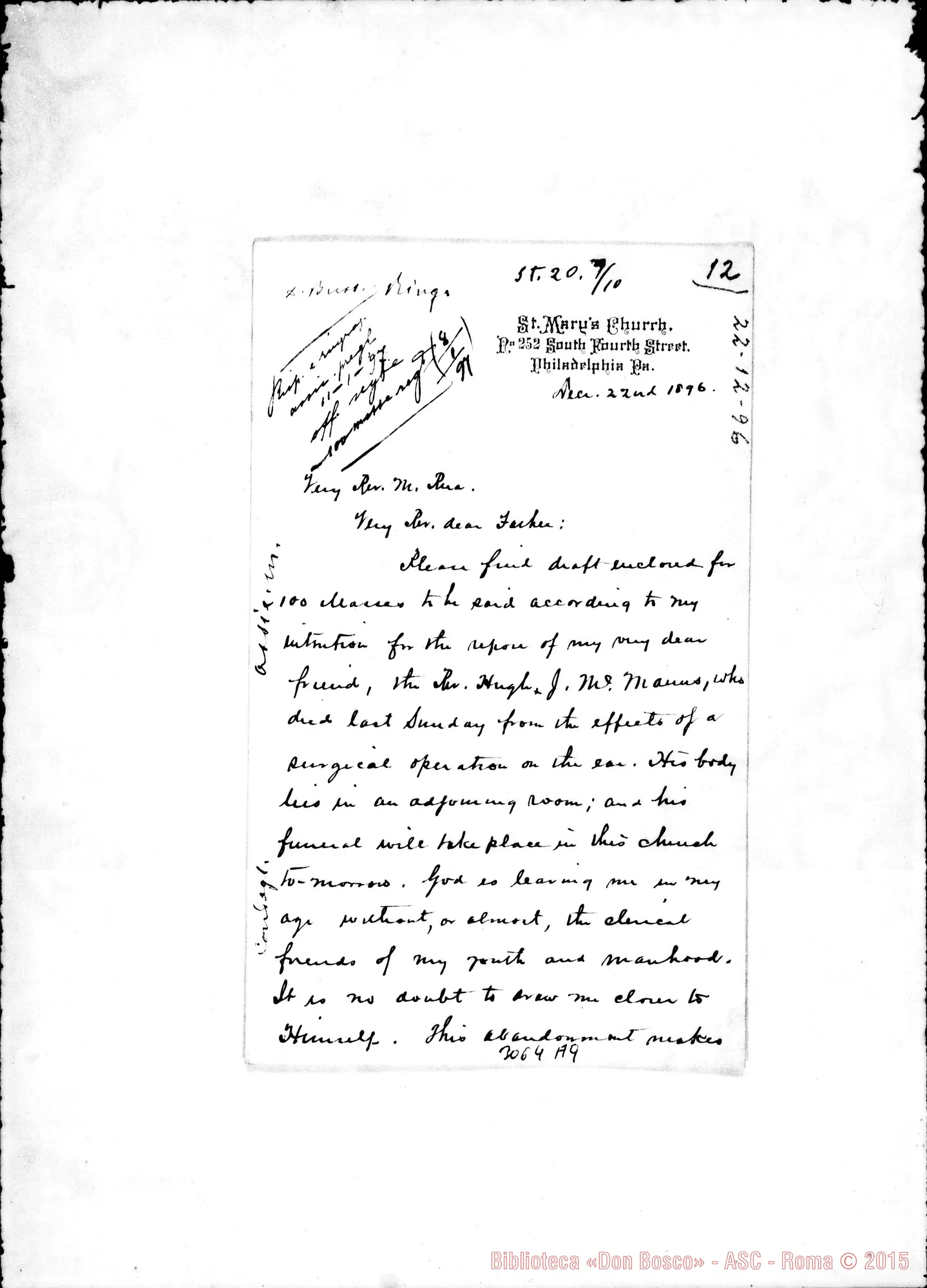 Fotogramma A 9 — McDermott - D. Rua. Filadelfia, 22-12-1896. Autogr. Rua
