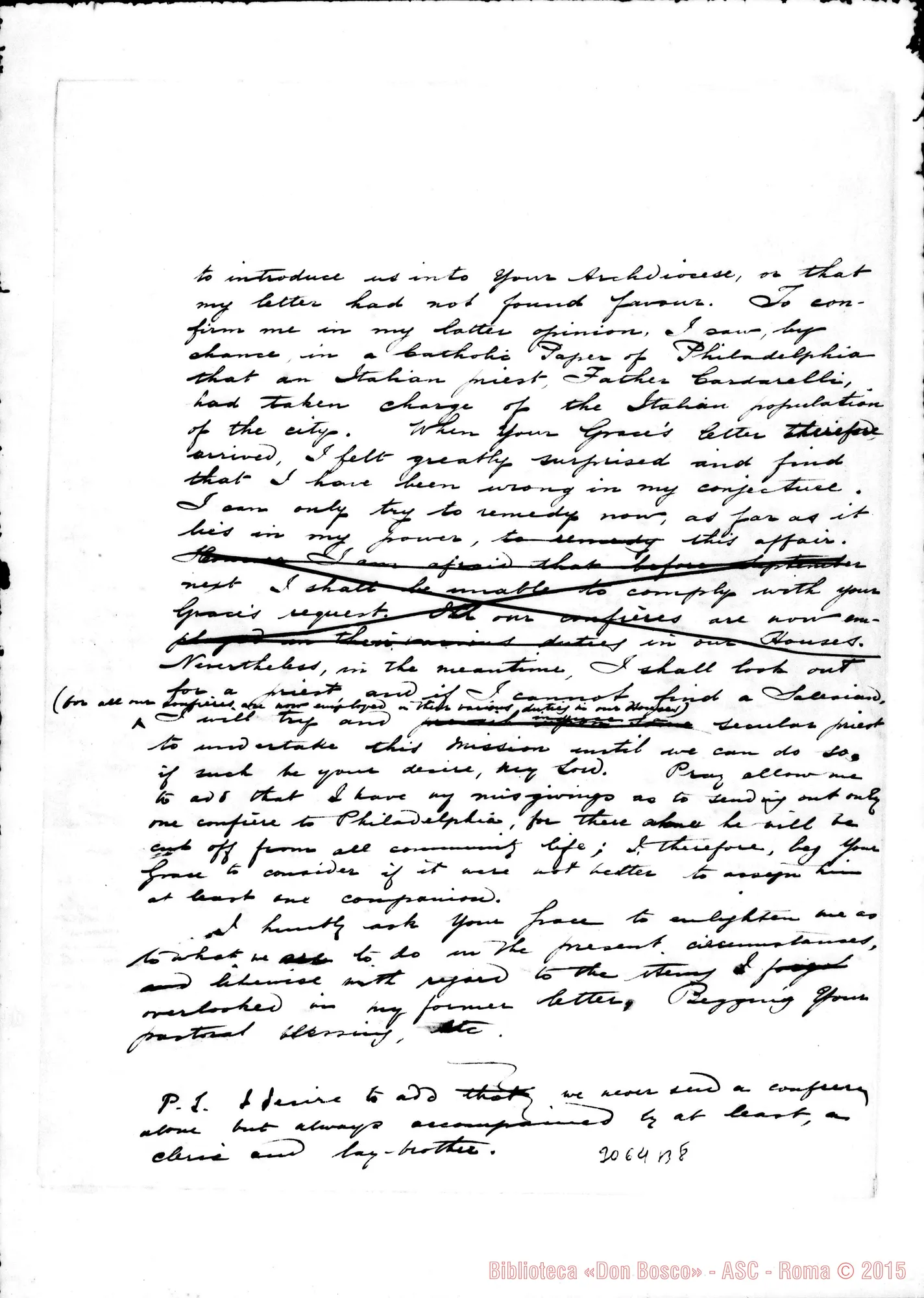 Fotogramma B 8 — Minuta di lettera A Mons. Ryan. Torino, 24-01-1897