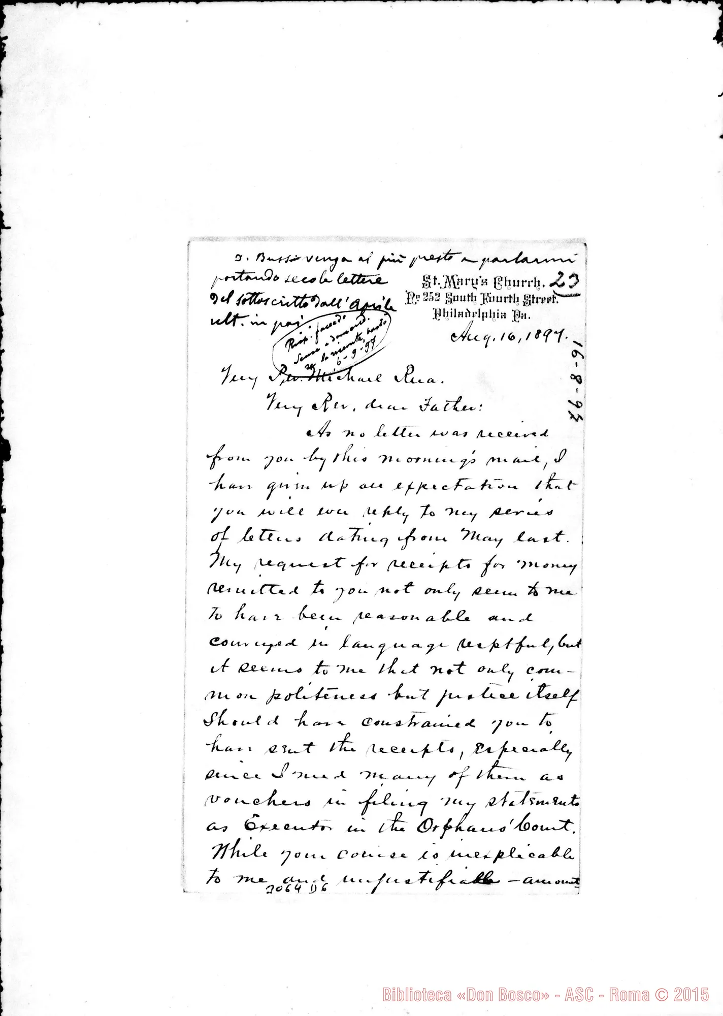 Fotogramma D 6 — Me Dermott - D. Rua. Filadelfia, 16-08-1897. Autogr. Rua