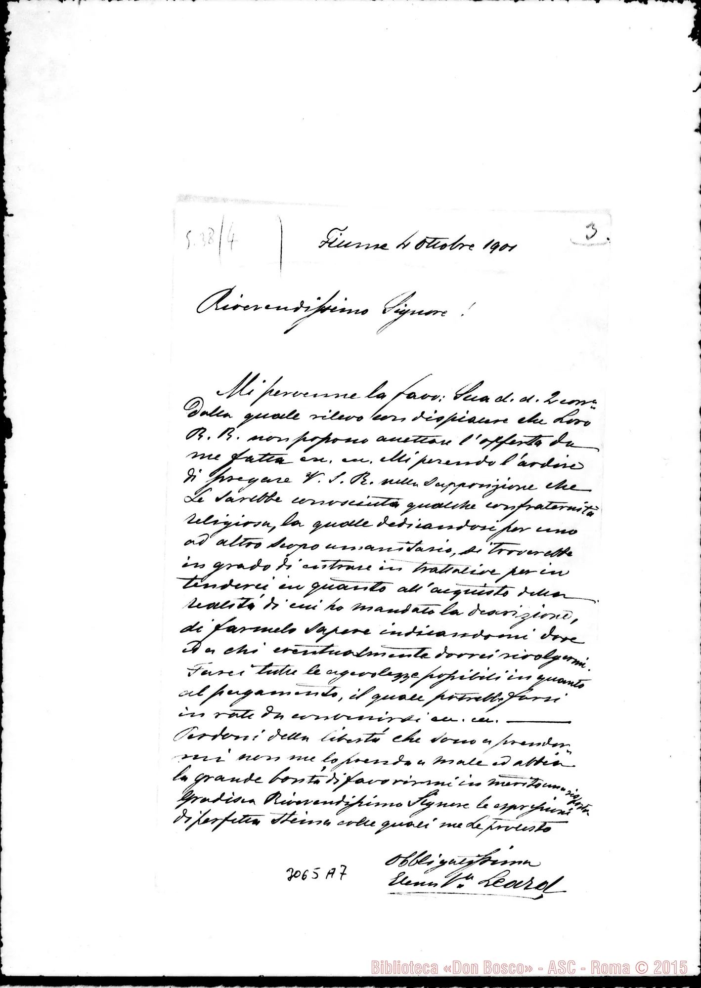 Fotogramma A 7 — Elena, ved. Léonard - Rev.mo Signore. Fiume, 4-10-1901