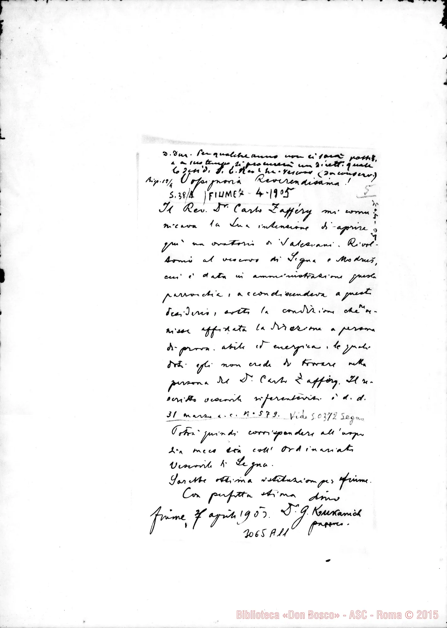 Fotogramma A 11 — D. G.Kukanic - Rev.do. Fiume, 7-04-1905. Autogr. Rua