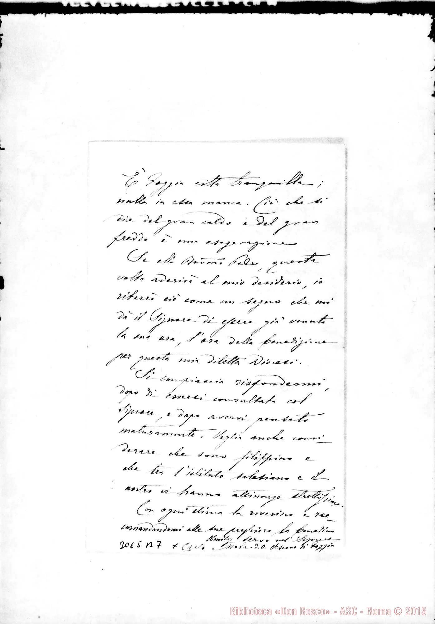Fotogramma B 7 — Carlo Mola, vesc. di Foggia - Rev. Padre. Foggia, 11-07-1896. Autogr. Rua
