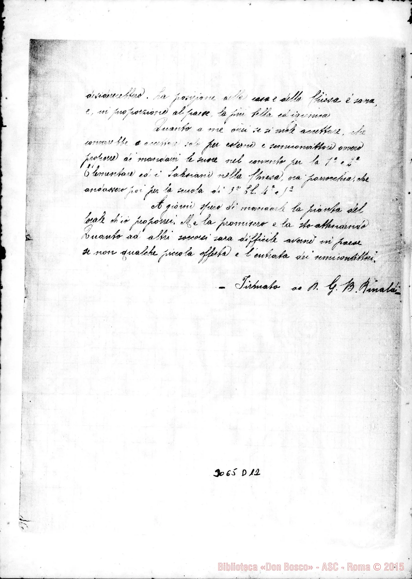 Fotogramma D 12 — D. Giov.Batt.Rinaldi - Sig.Ispettore. Copia di lettera