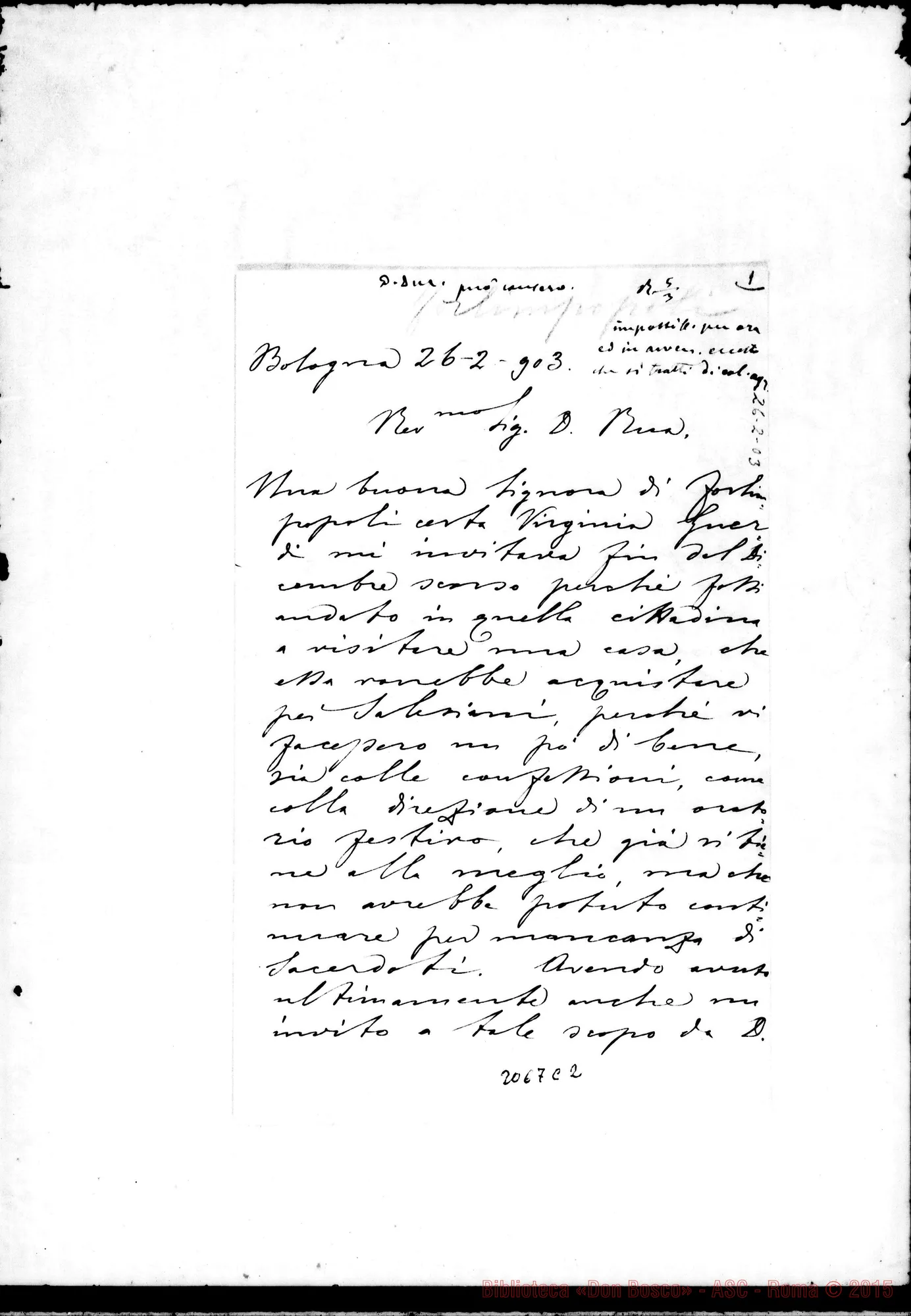 Fotogramma C 2 — D. Farina Carlo, ispettore - D. Rua. Feb.1903. Autogr. Rua