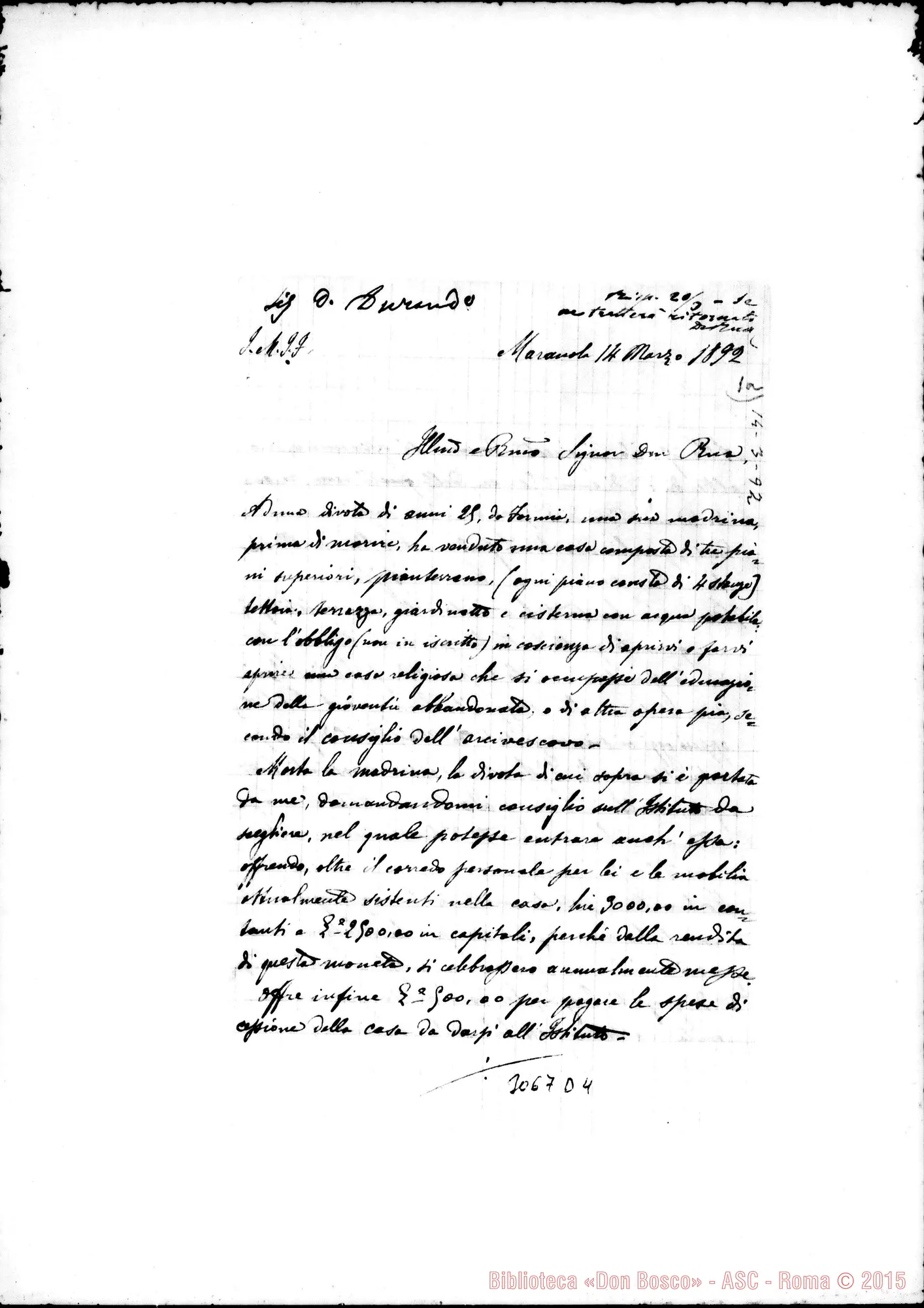 Fotogramma D 4 — Formia: Vincenzo D. Ruggiero - D. Rua. Maranola, 14-03-1892. Autogr. Rua