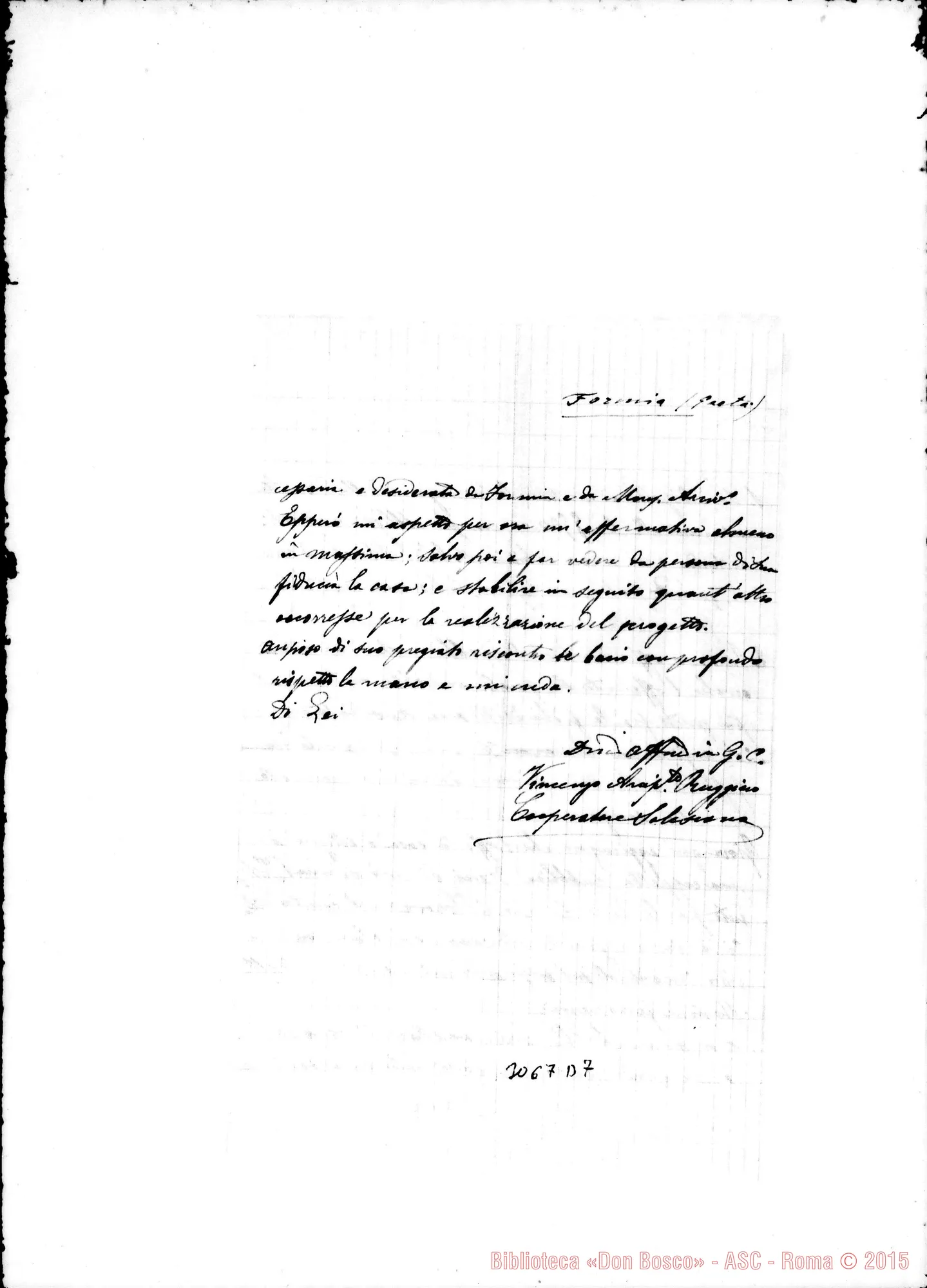 Fotogramma D 7 — Formia: Vincenzo D. Ruggiero - D. Rua. Maranola, 14-03-1892. Autogr. Rua
