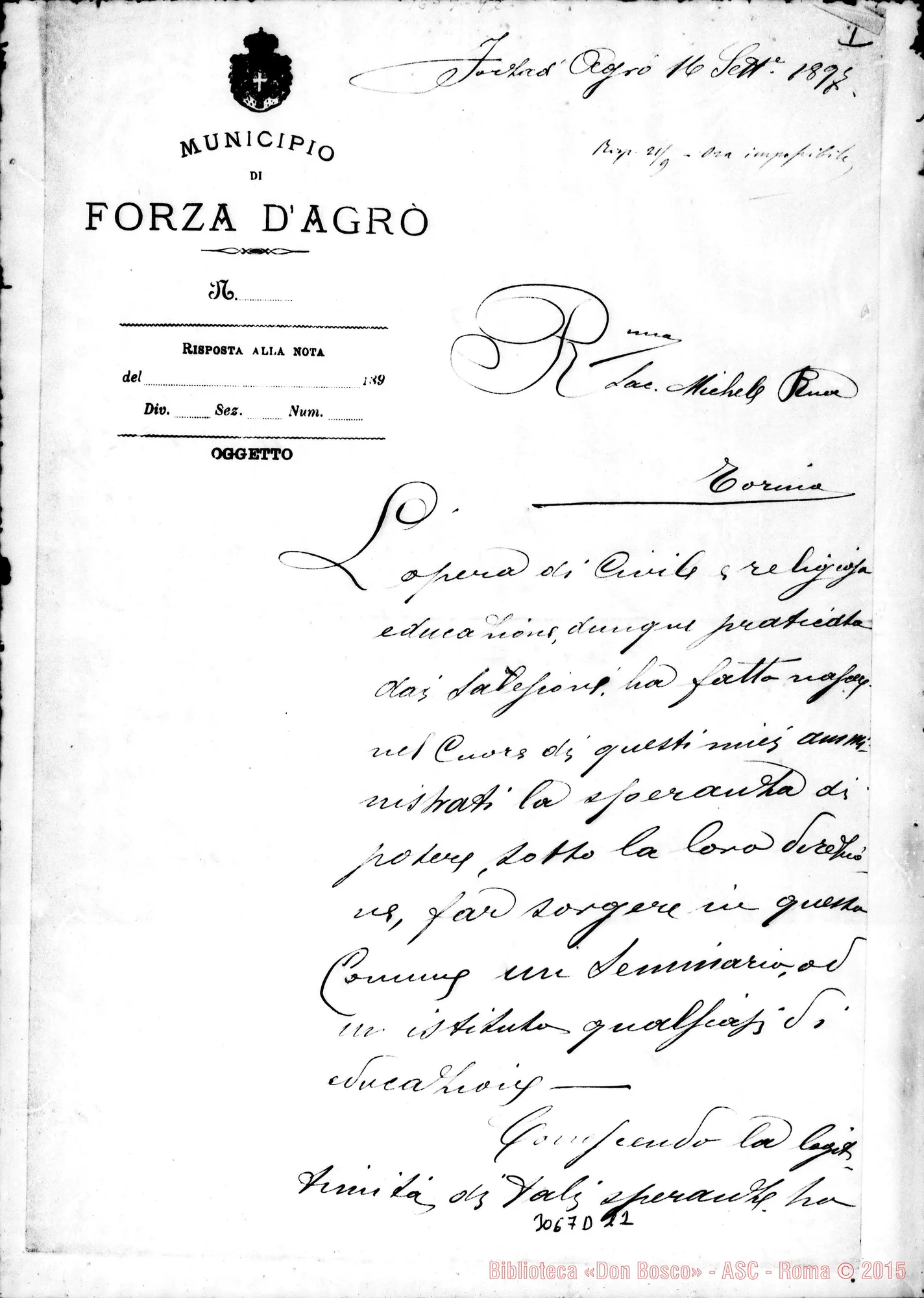 Fotogramma D 12 — Forzad’Agrò: A. Guarnero, sindaco - D. Rua. Forza d’Agrò, 16-09-1897