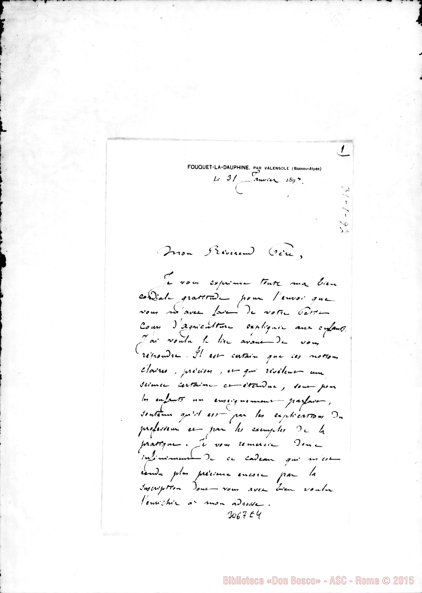 Fotogramma E 4 — Fouquet la Dauphine: Émile Sumien - Révérend Pére. Fouquet, 31-01-1897