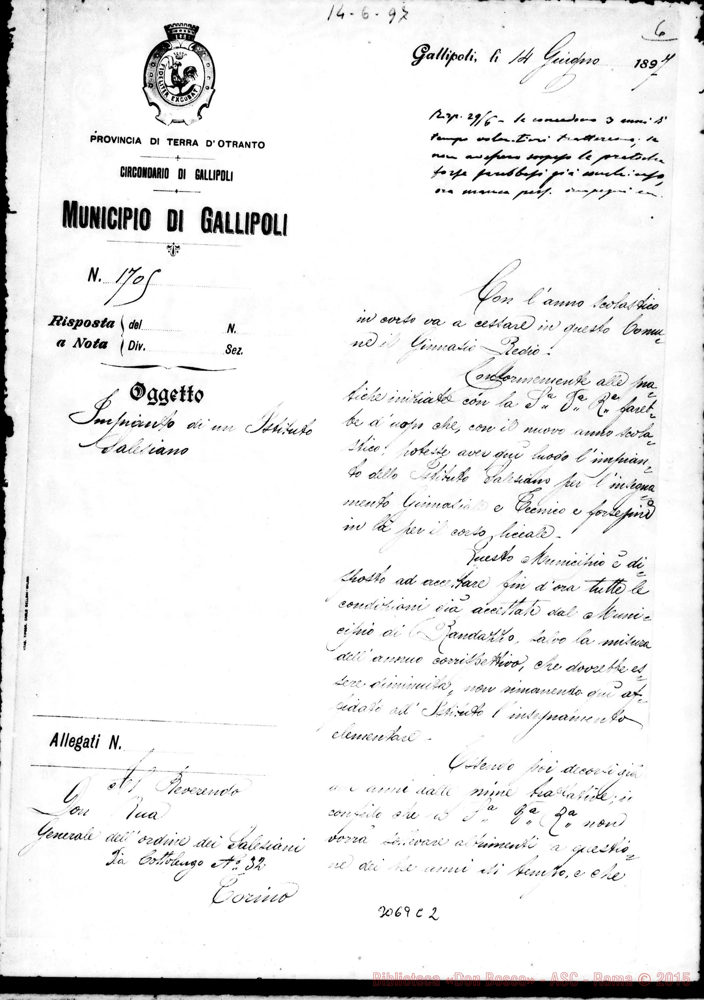 Fotogramma C 2 — Ravenna, sindaco - D. Rua. Gallipoli, 14-06-1897