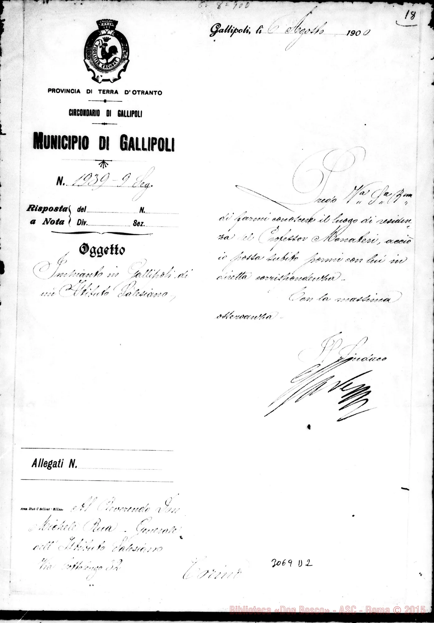 Fotogramma D 2 — Ravenna, sindaco - D. Rua. Gallipoli, 6-08-1900