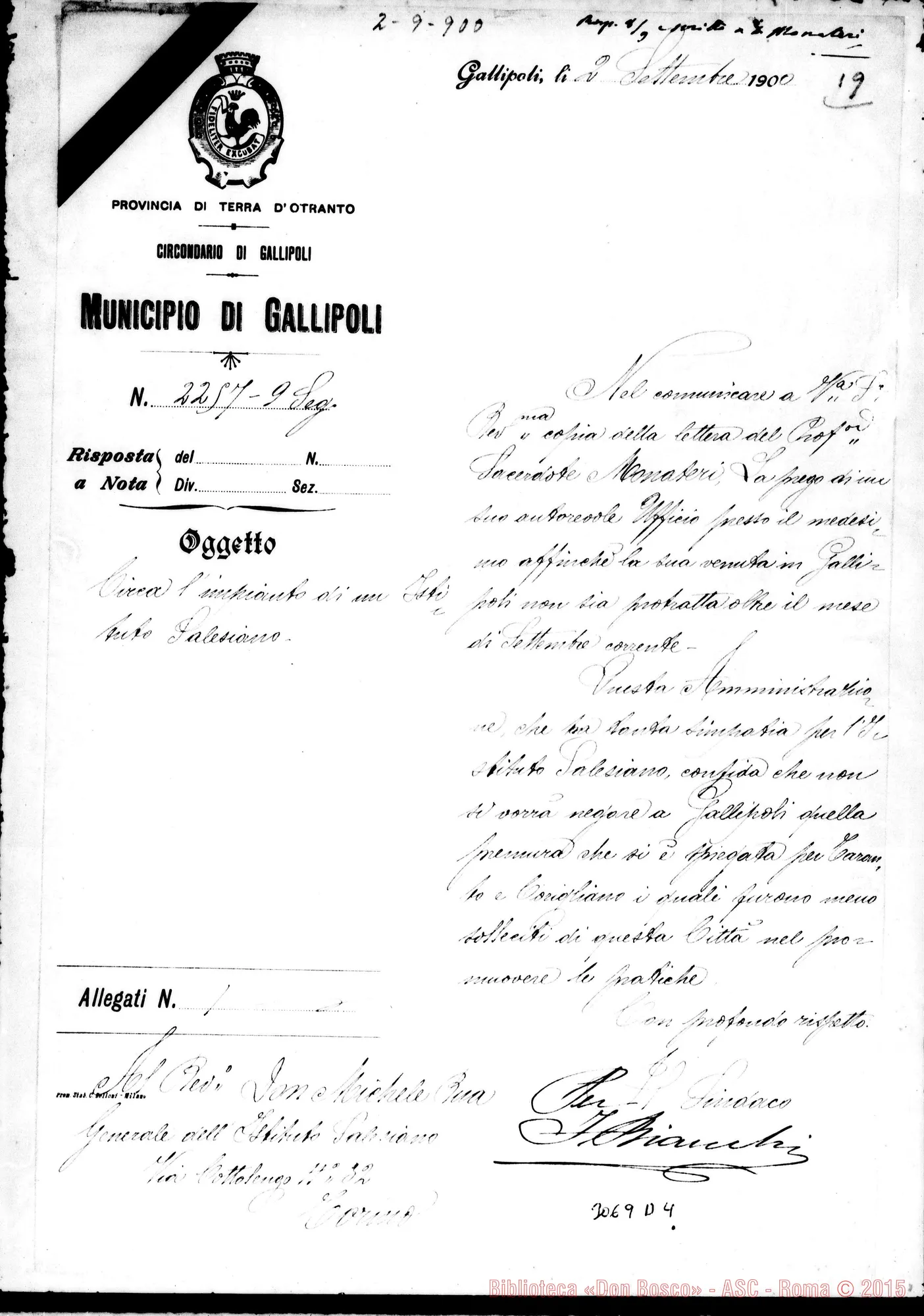 Fotogramma D 4 — Municipio di Gallipoli - D. Rua. Gallipoli, 2-09-1900