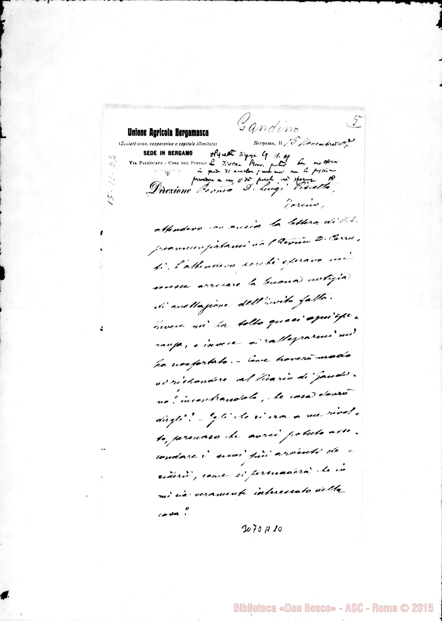 Fotogramma A 10 — Dott. Pio Benassi - D. Piscetta. Bergamo, 15-11-1907