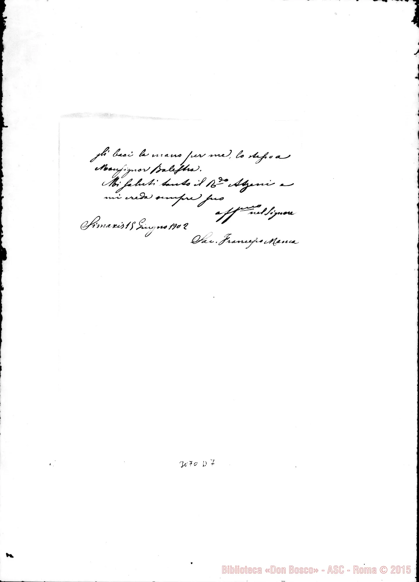 Fotogramma D 7 — D. Francesco Manca - D. Ottonello. Simaxis, 15-06-1902