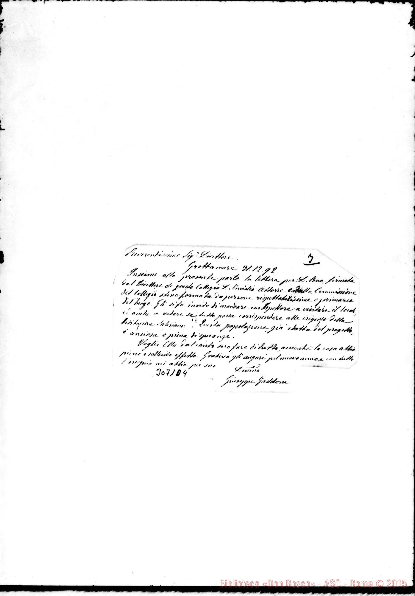 Fotogramma D 4 — Galdoni Giuseppe - Sig.Direttore. Grottamare, 31-12-1892