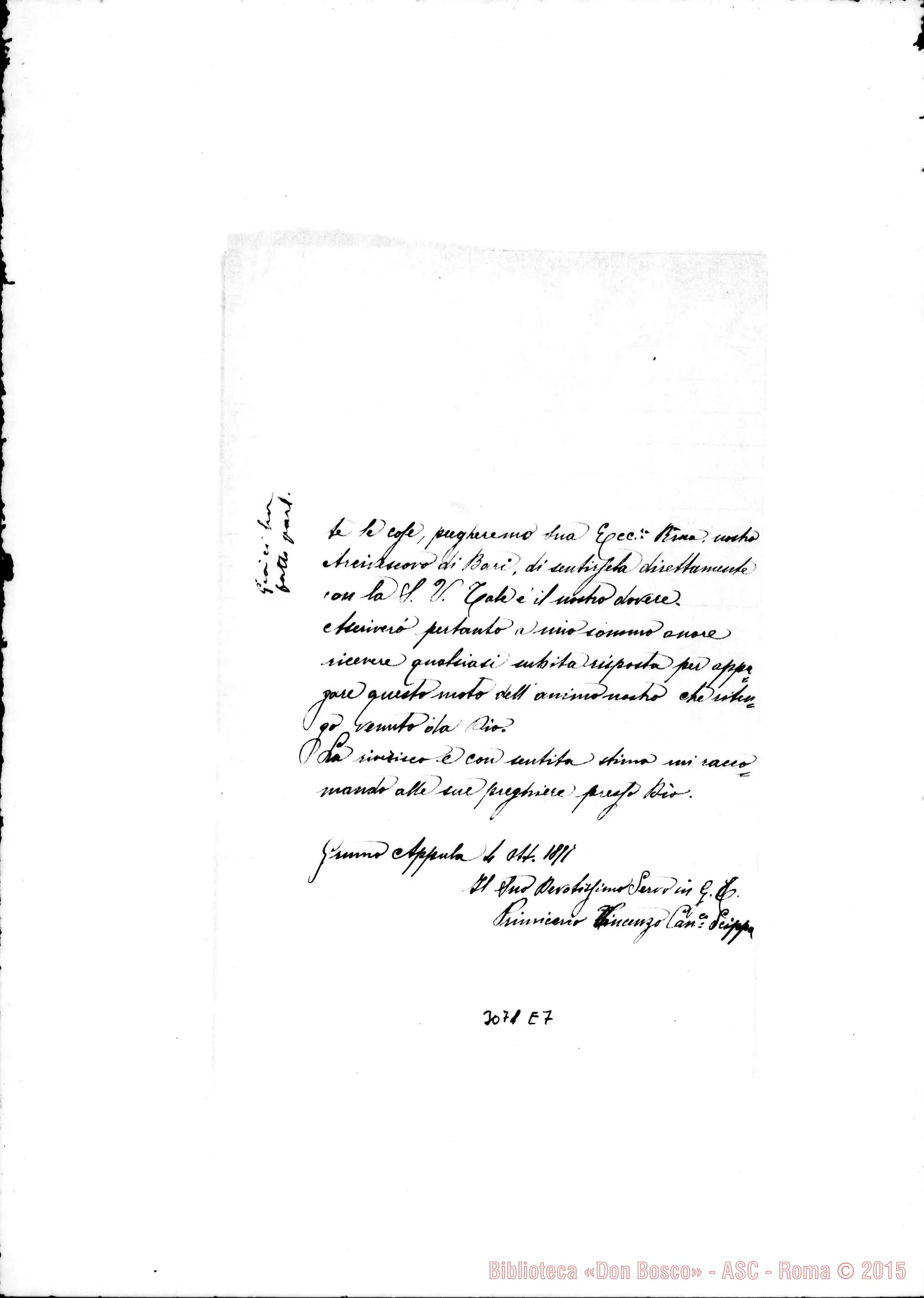 Fotogramma E 7 — Grumo: Primicerio Vincenzo Can. Scippa - Rev.do Padre. Ott.1897. Autogr. Rua