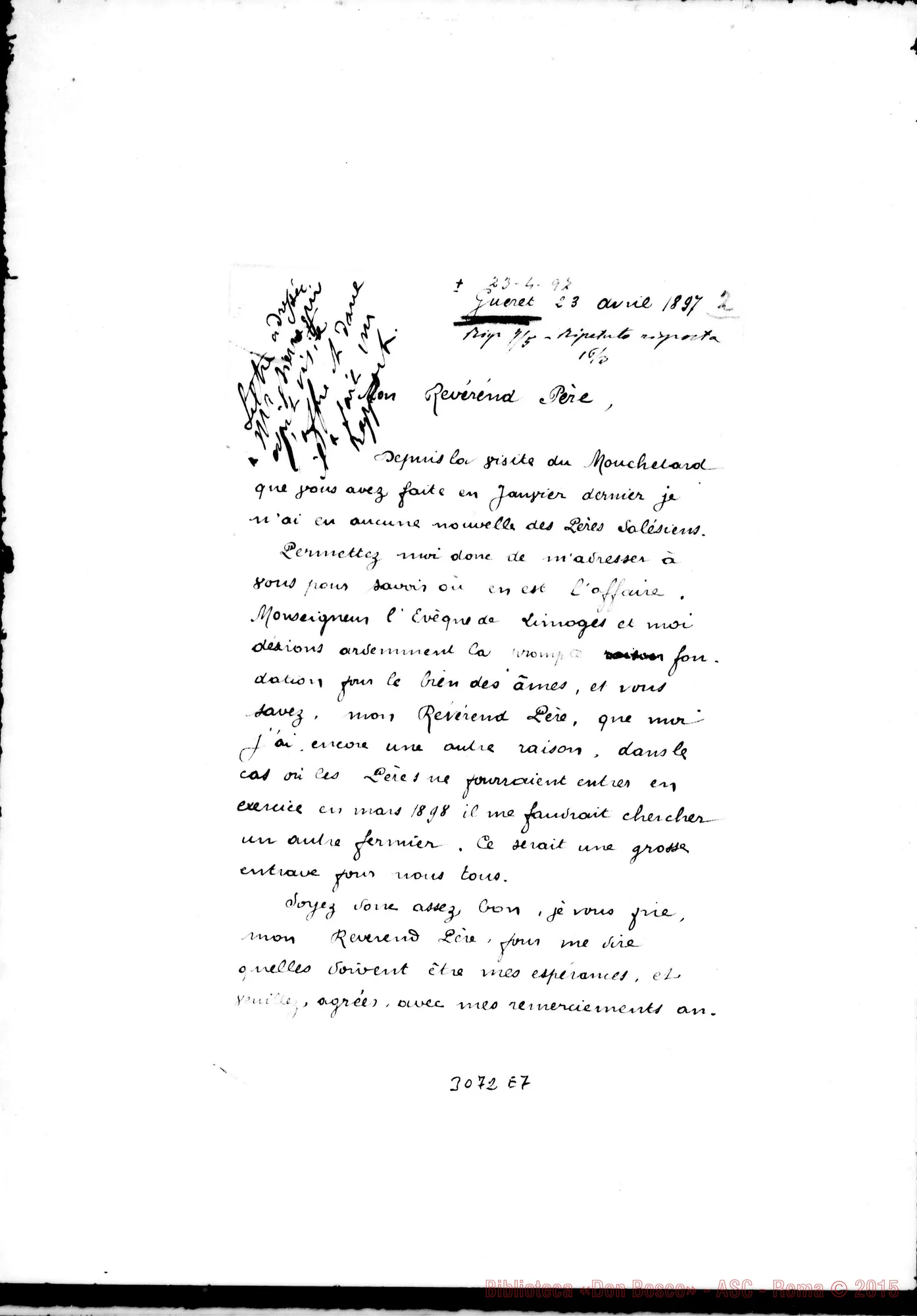 Fotogramma E 7 — J. de Cessac - Révérend Pére. Gueret, 23-04-1897. Copia