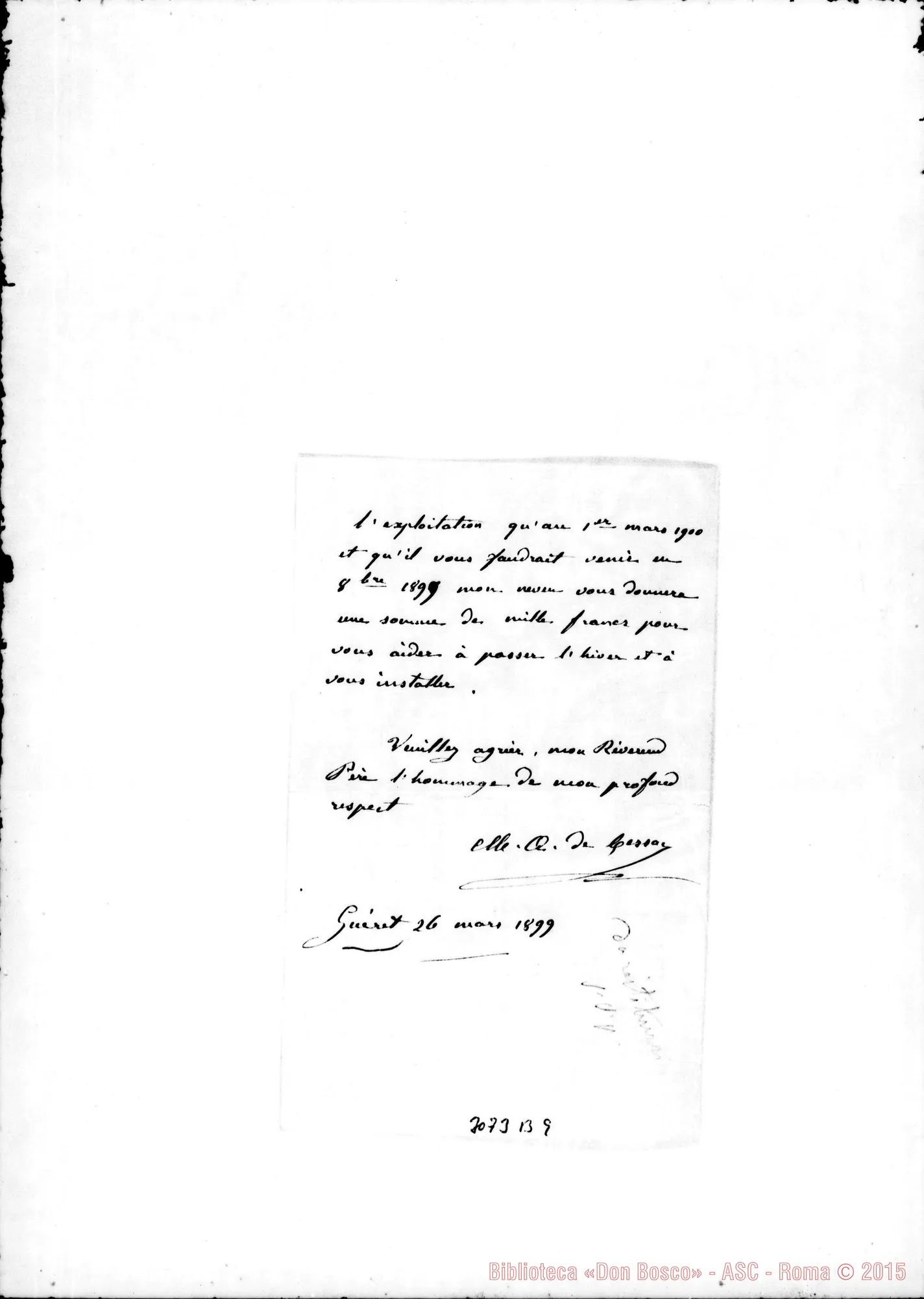 Fotogramma B 9 — J. de Cessac - Révérend Pére. Gueret, 26-03-1899