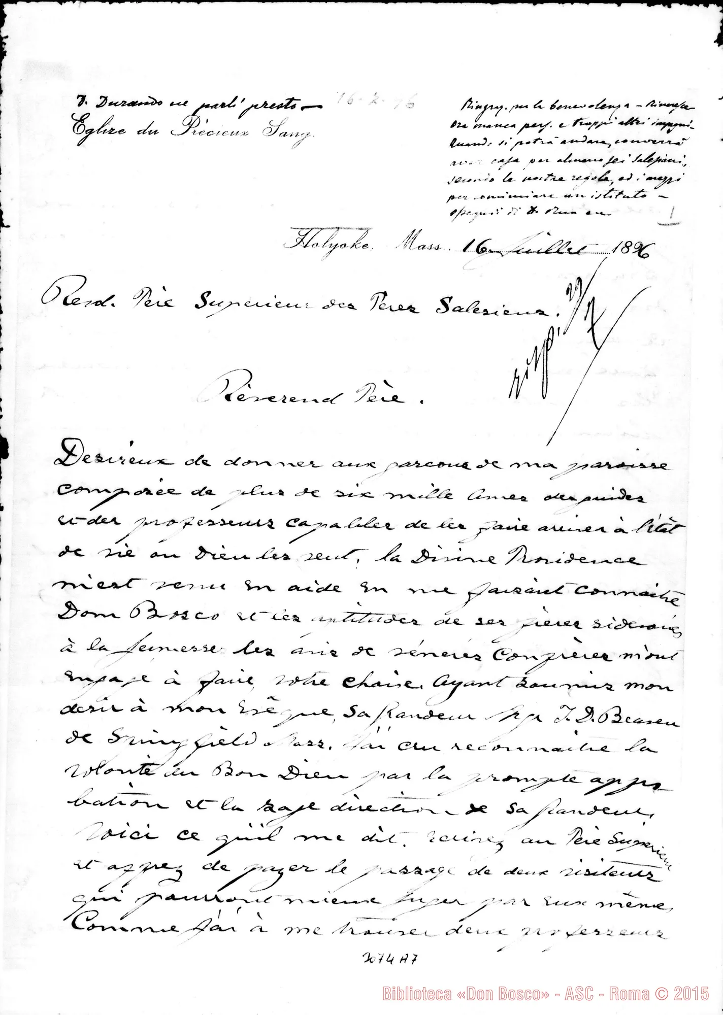 Fotogramma A 7 — Holyoke: Charles Crenèc Pasteur - D. Rua. Holyoke Mass, 16-07-1896