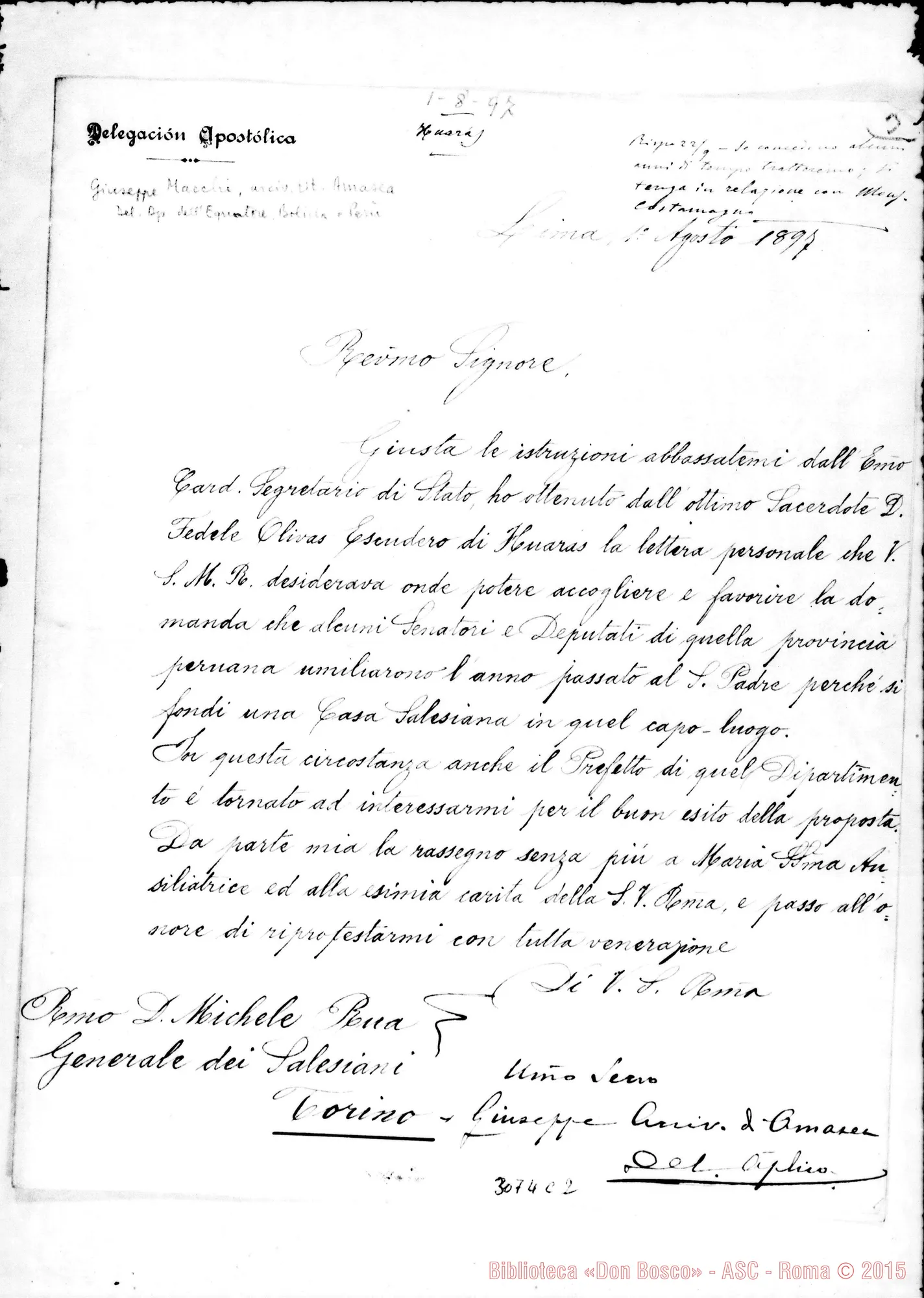 Fotogramma C 2 — Giuseppe Macchi, arciv. tit. di Amasea - D. Rua. Huaráz, 1-08-1897