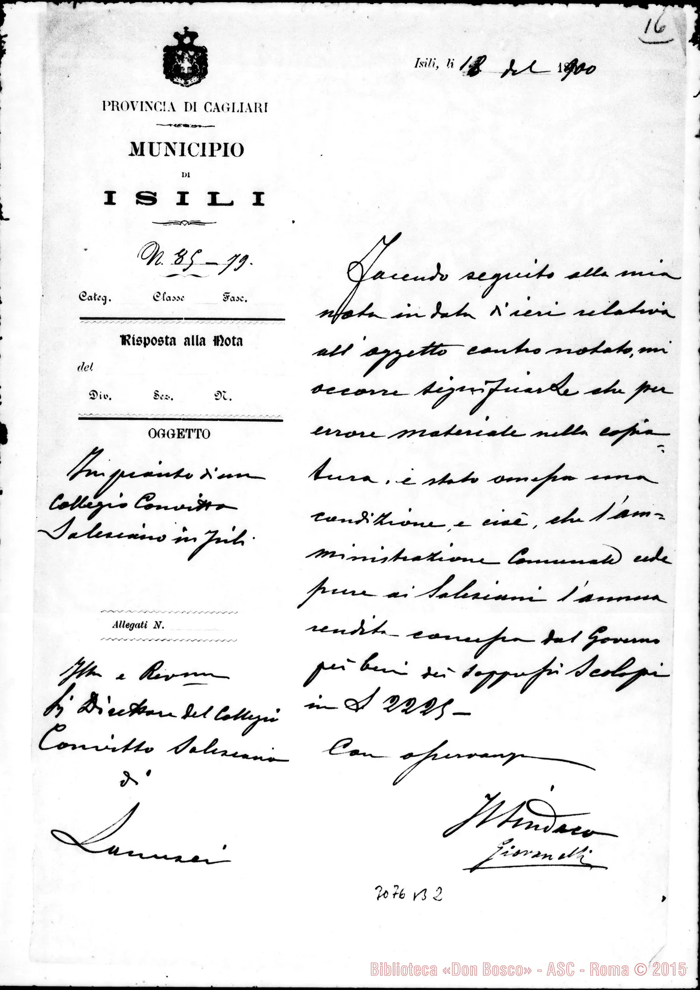 Fotogramma B 2 — Giovanelli, sindaco - D. Ottonello Matteo. Isili, 18-01-1900