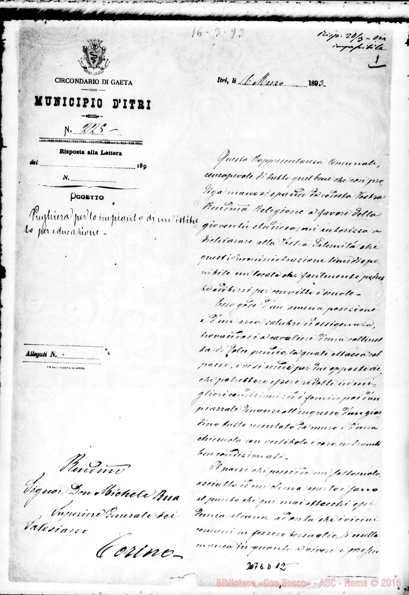 Fotogramma D 12 — Itri: Sotis, sindaco - D. Rua. Itri, 16-03-1893