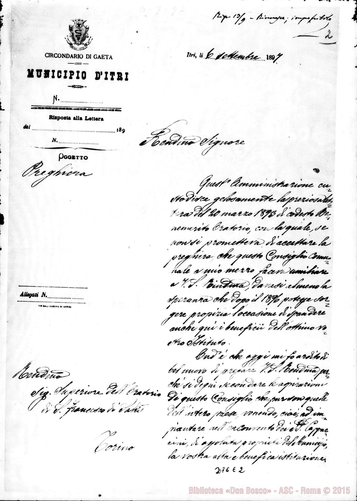 Fotogramma E 2 — Bonelli, sindaco - Direttore dell’Oratorio. Itri, 6-09-1897
