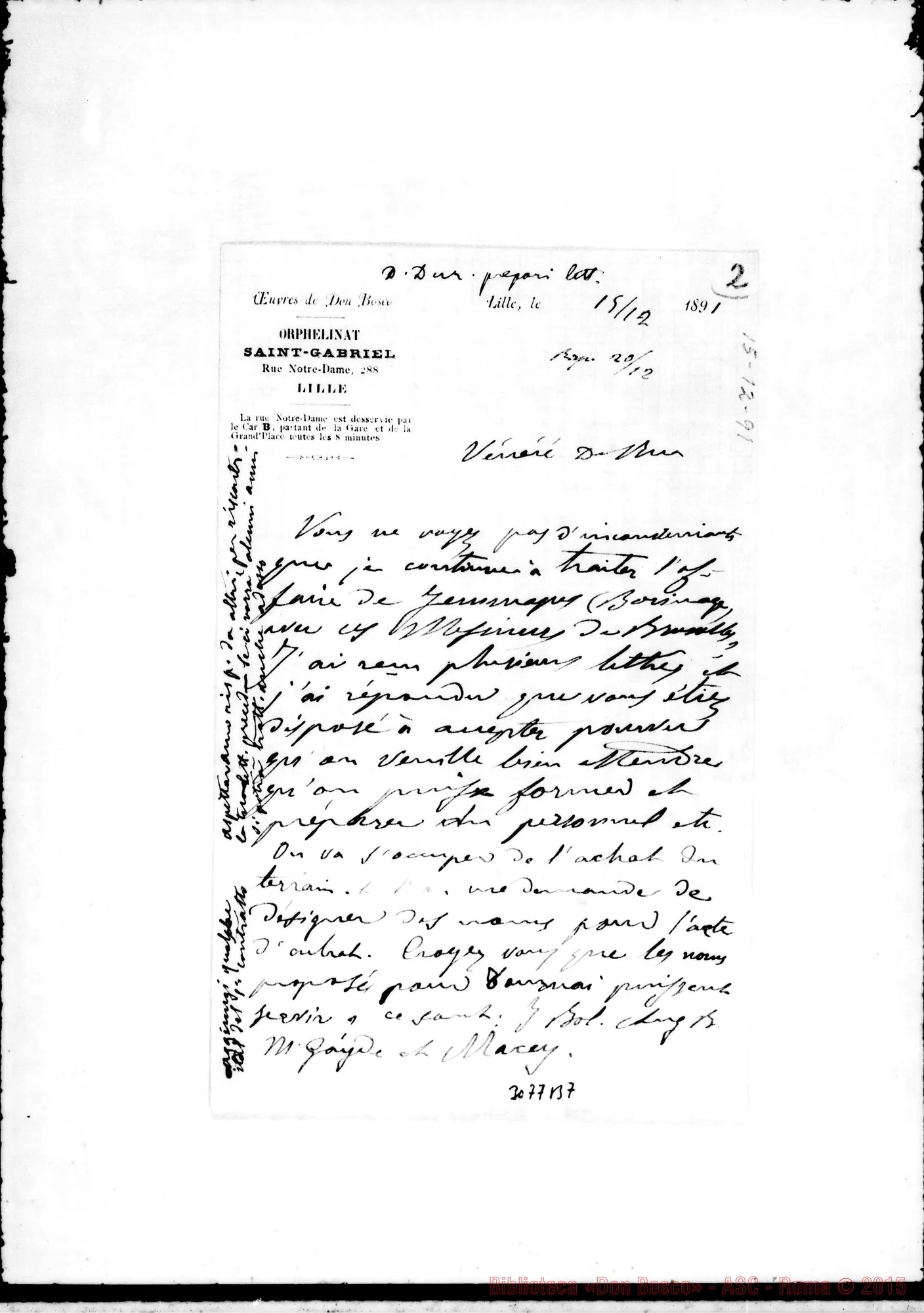 Fotogramma B 7 — D. Bologna - D. Rua. Lille, 15-05-1891. Autogr. Rua