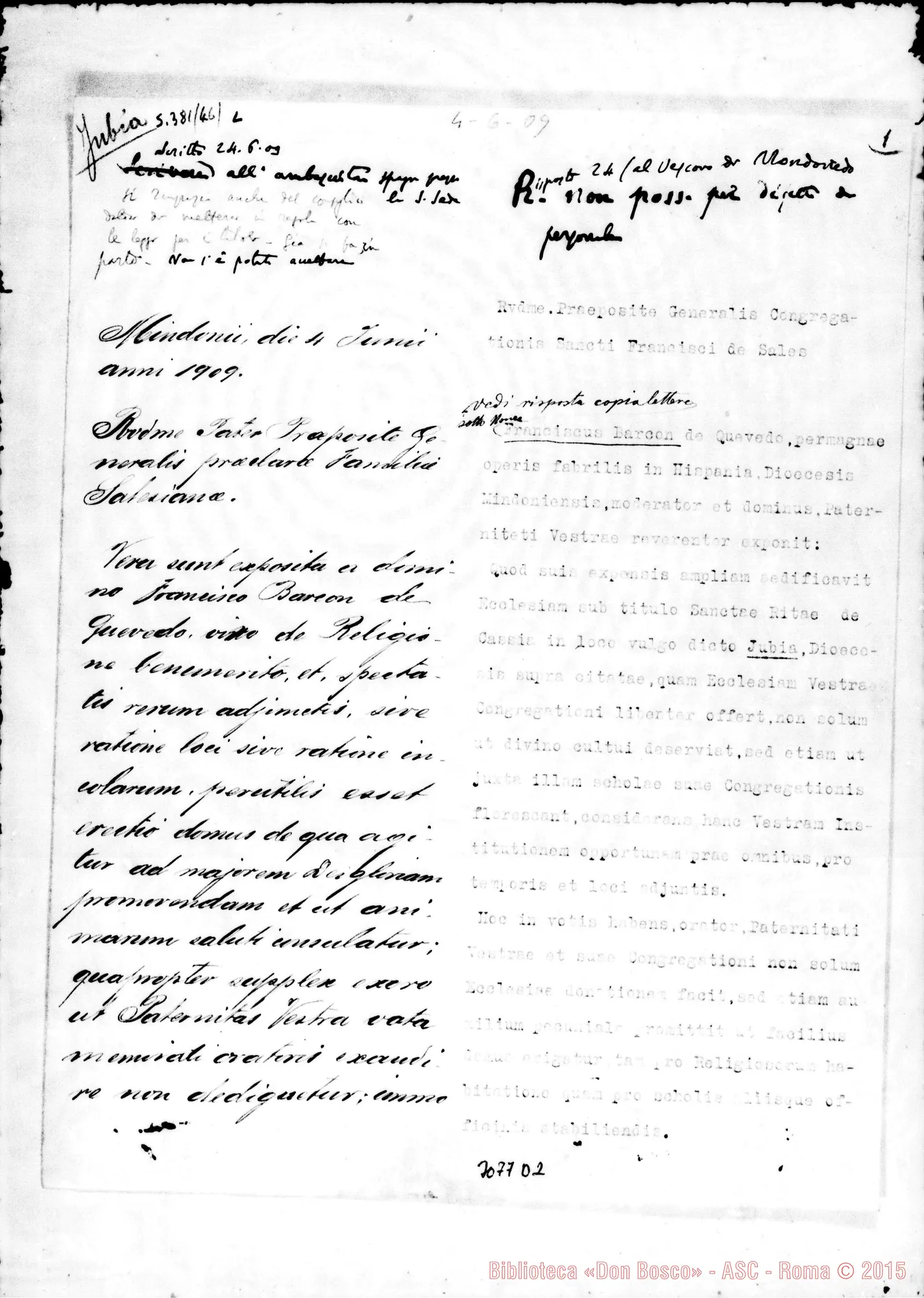 Fotogramma D 2 — Lettere del Vesc. di Mondoñedo Juan José Solés y Fernández e dell’Ambasciatore di Spagna in Roma alla Congr. Salesiana. 1909