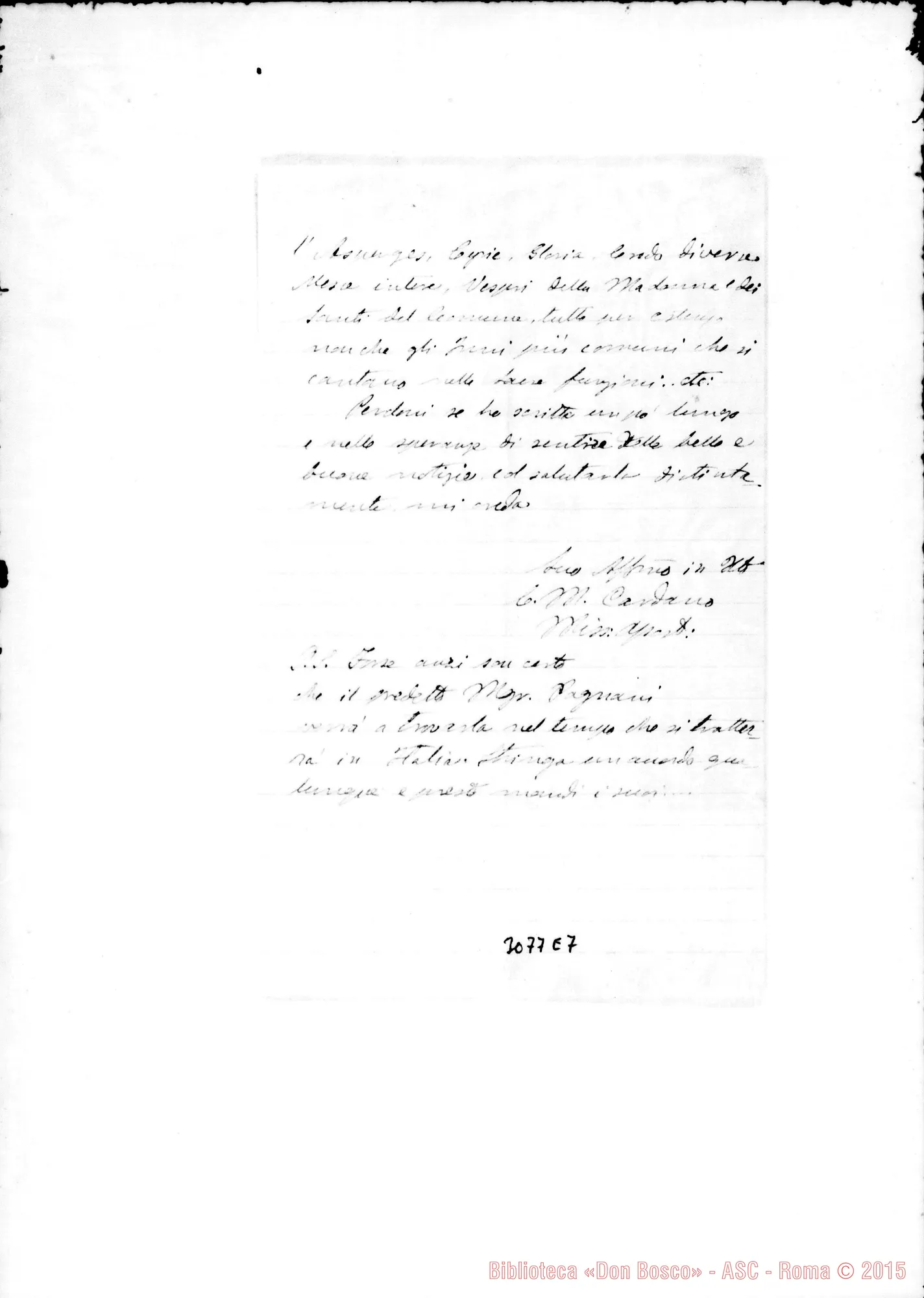 Fotogramma E 7 — C.M. Cardano - D. Rua. Ceylàn Colombo, 20-08-1892. Autogr. Rua