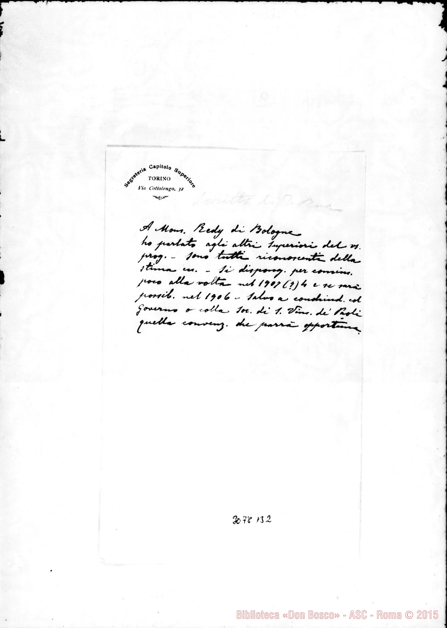 Fotogramma B 2 — Minuta di risposta in ms. del Sig. Balestra