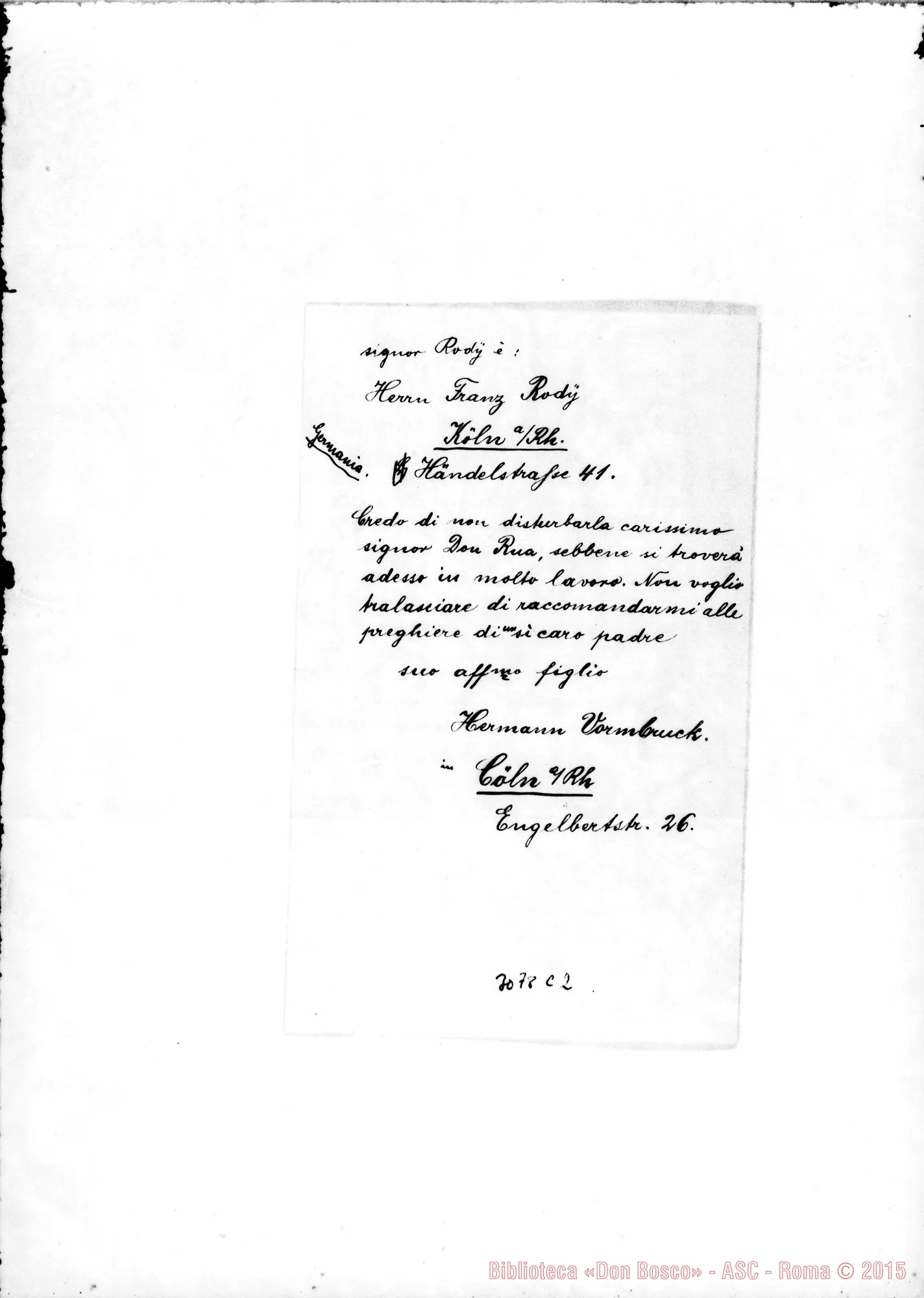 Fotogramma C 2 — Hermann Vormbruck - D. Rua. Köln, 3-09-1903