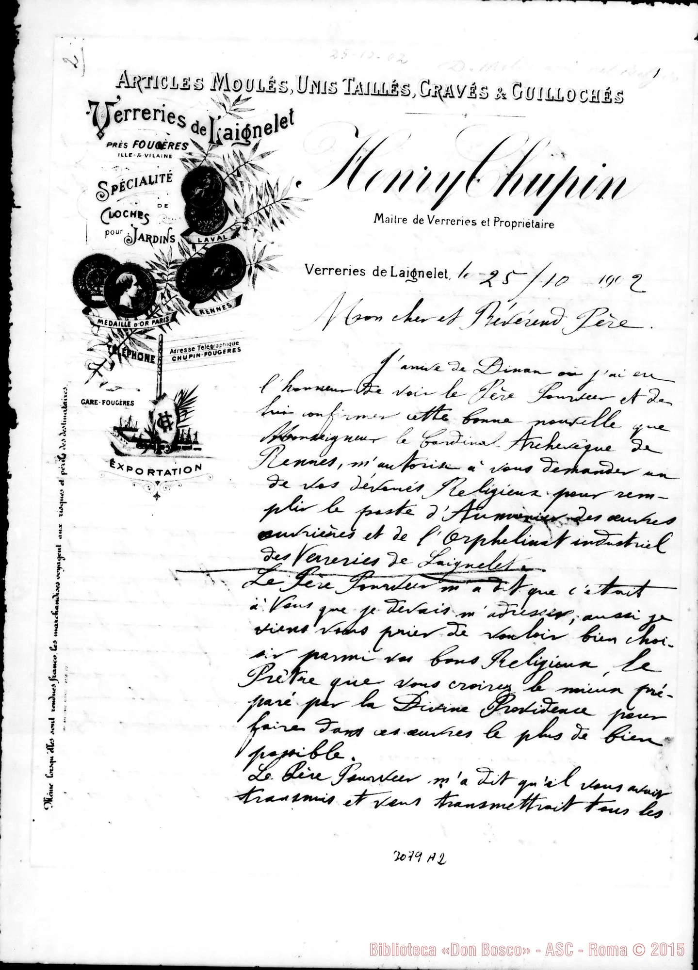 Fotogramma A 2 — Henry Chupin - Mon Révérend Pére. Verreries de Laignelet, 25-10-1902