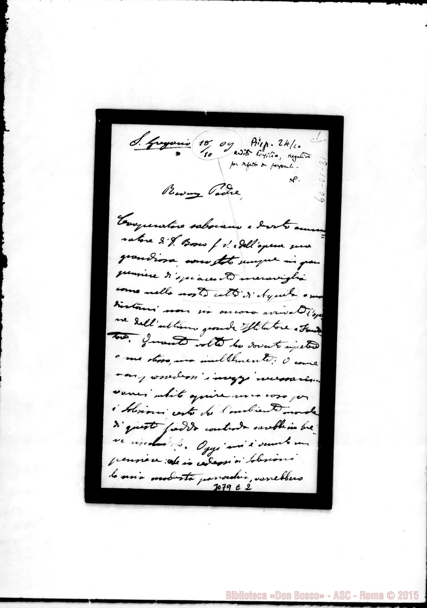 Fotogramma E 2 — Tarquini - Rev.mo Padre. L’Aquila, 18-10-1909