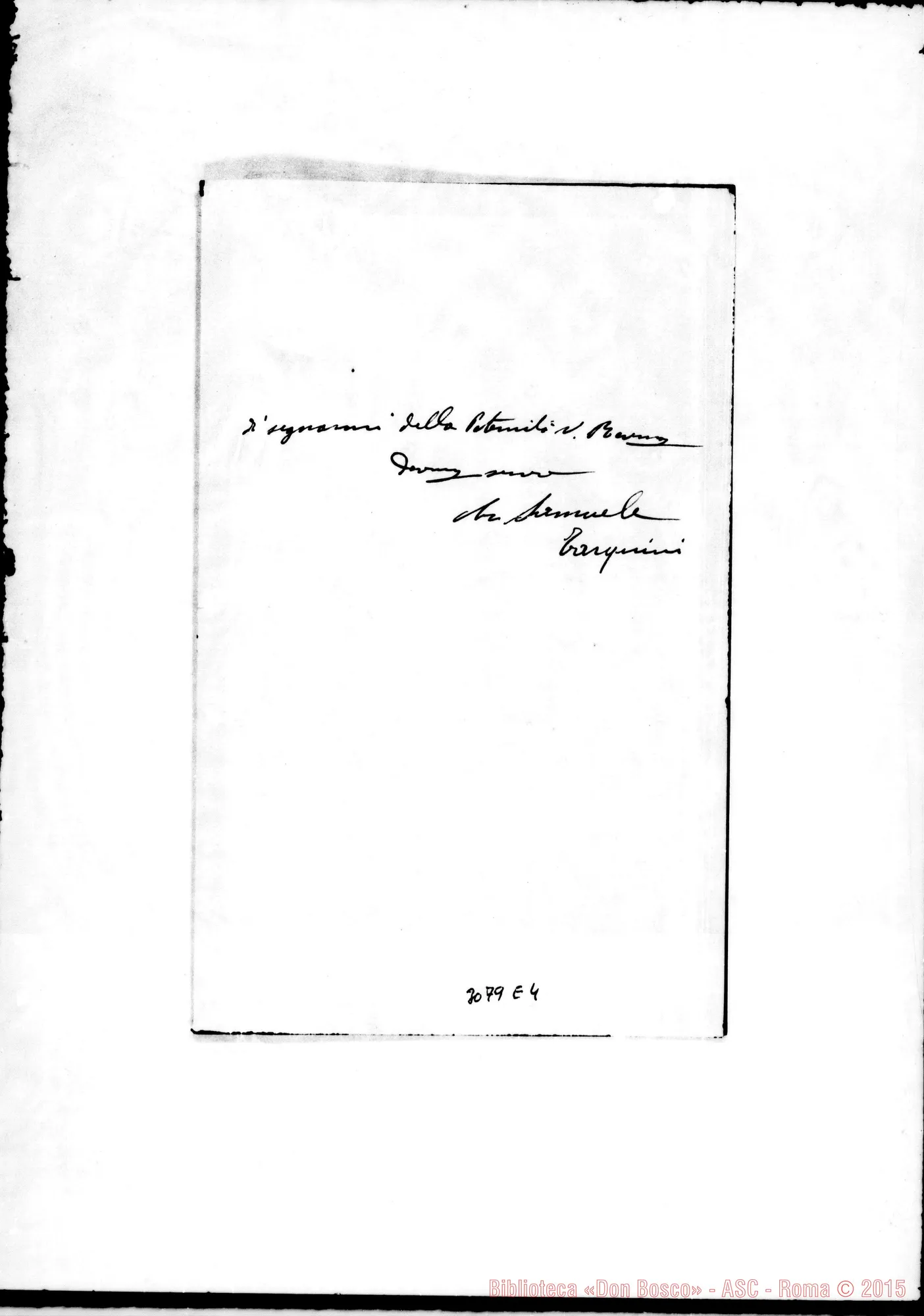 Fotogramma E 4 — Tarquini - Rev.mo Padre. L’Aquila, 18-10-1909