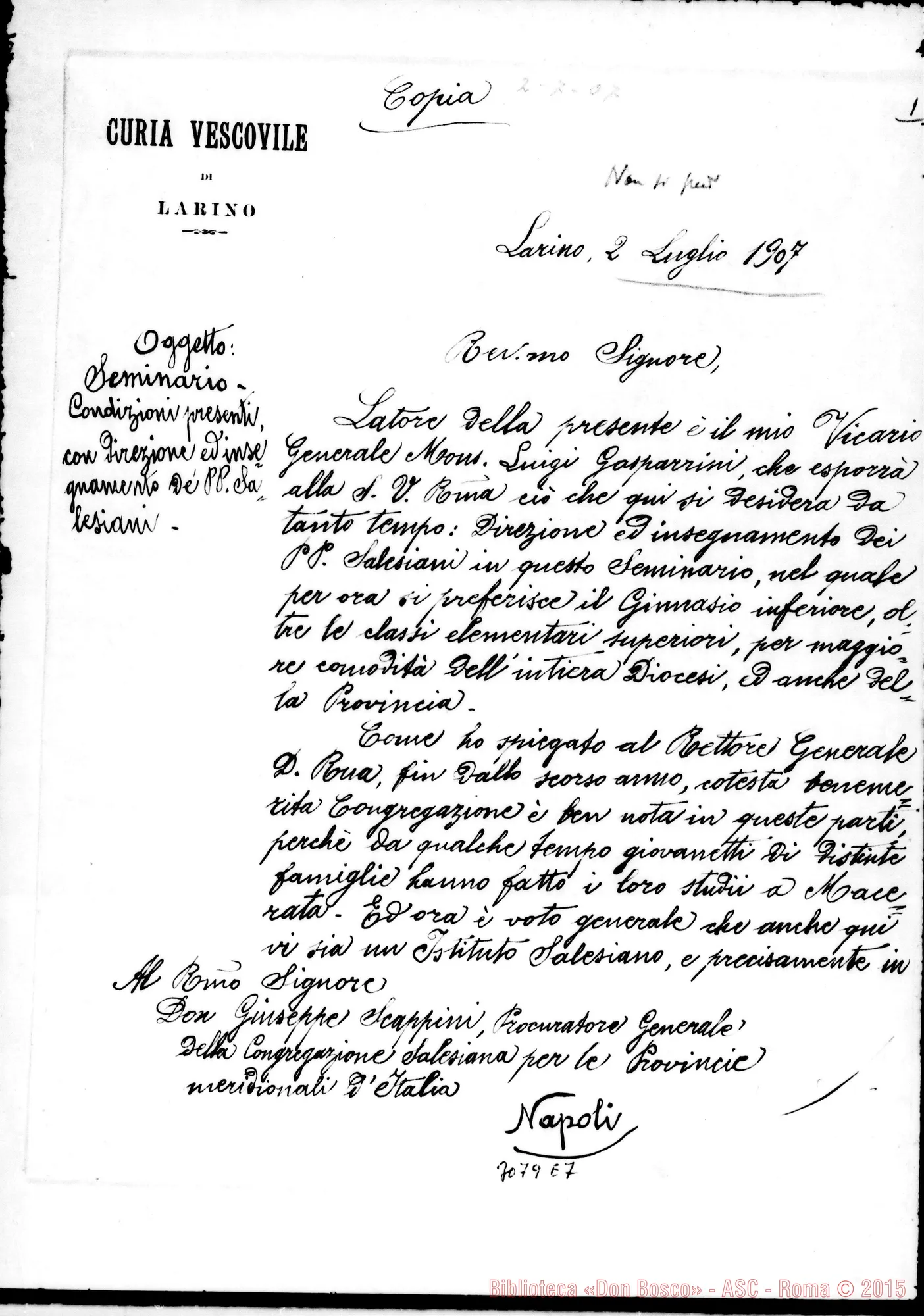 Fotogramma E 7 — Bernardino di Milia, vesc. - D. Scappini. Larino, 2-07-1907