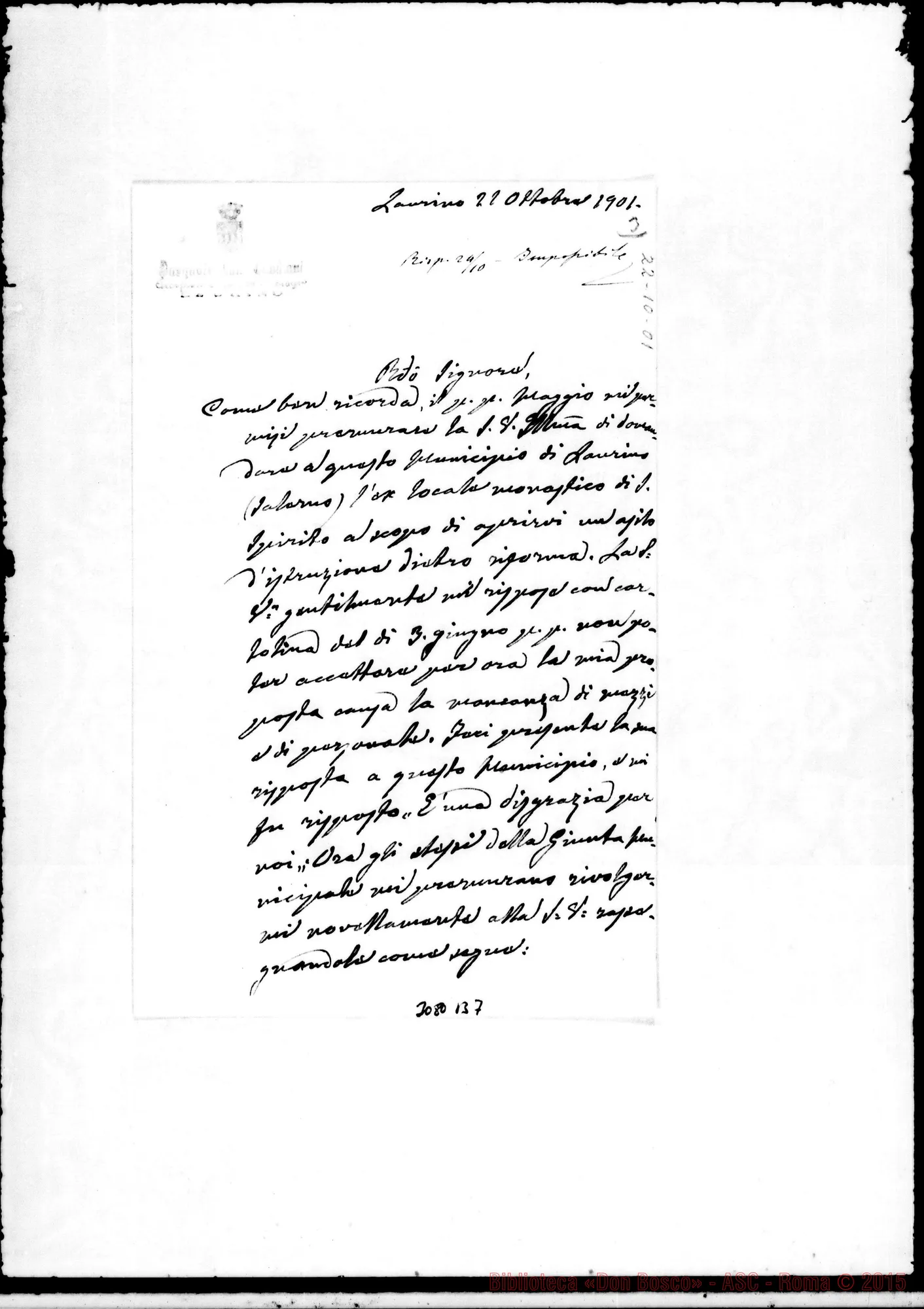 Fotogramma B 7 — Pasquale Can. Gandiani - Rev.do Signore. Laurino, 22-10-1901