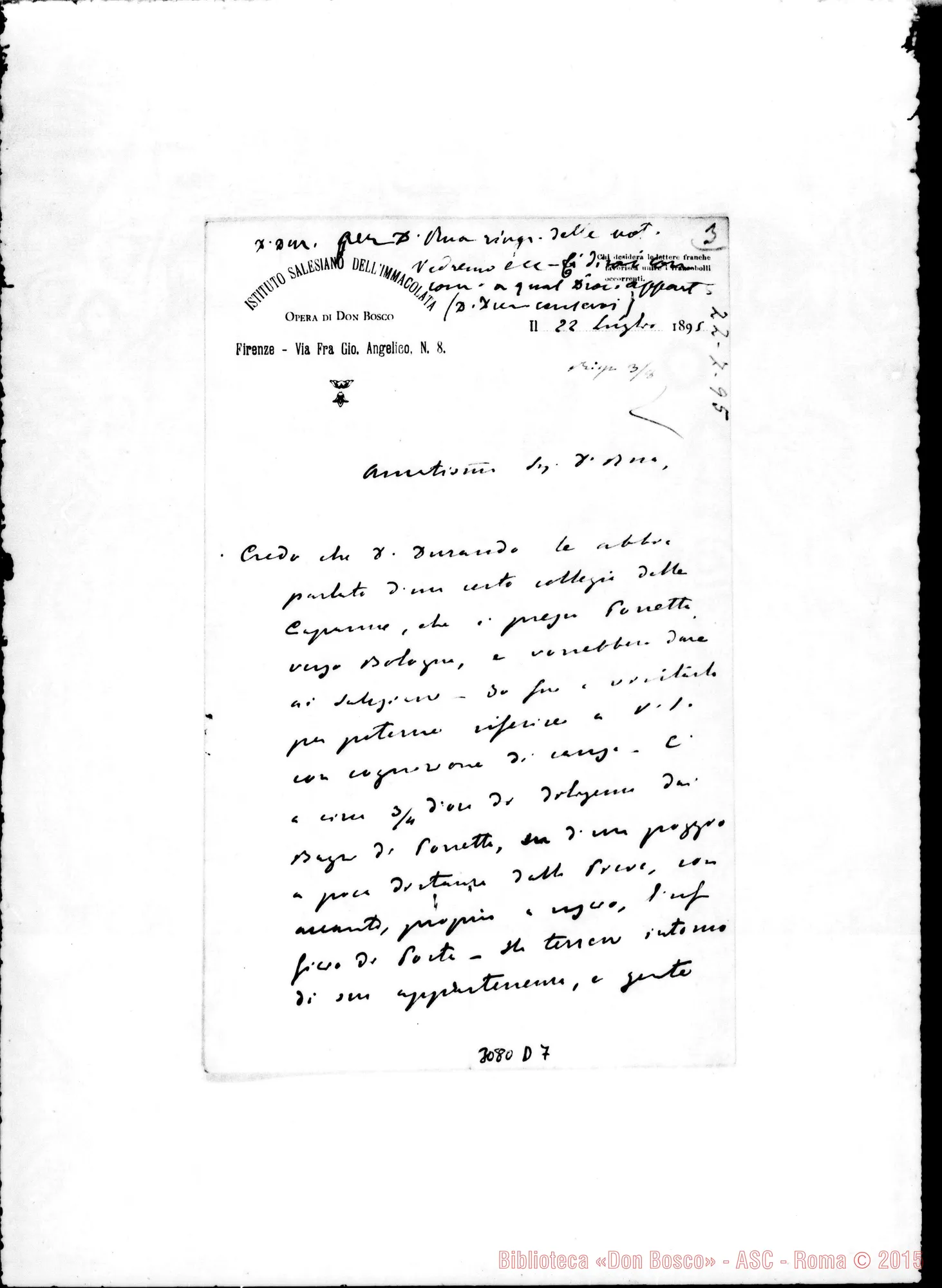 Fotogramma D 7 — D. Stefano Febraro - D. Rua. Firenze, 22-07-1895. Autogr. Rua