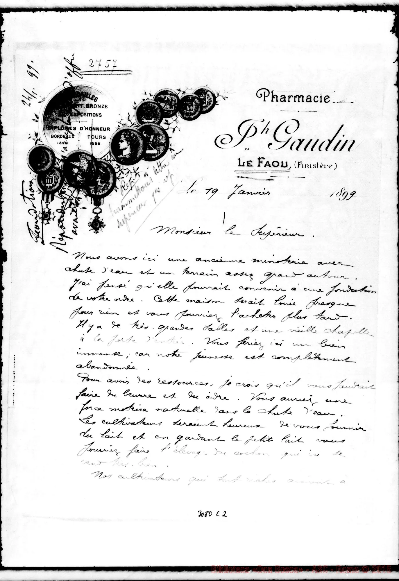Fotogramma E 2 — Le Faou: Ph. Gaudin - Monsieur le Supérieur. Le Faou, 19-01-1899