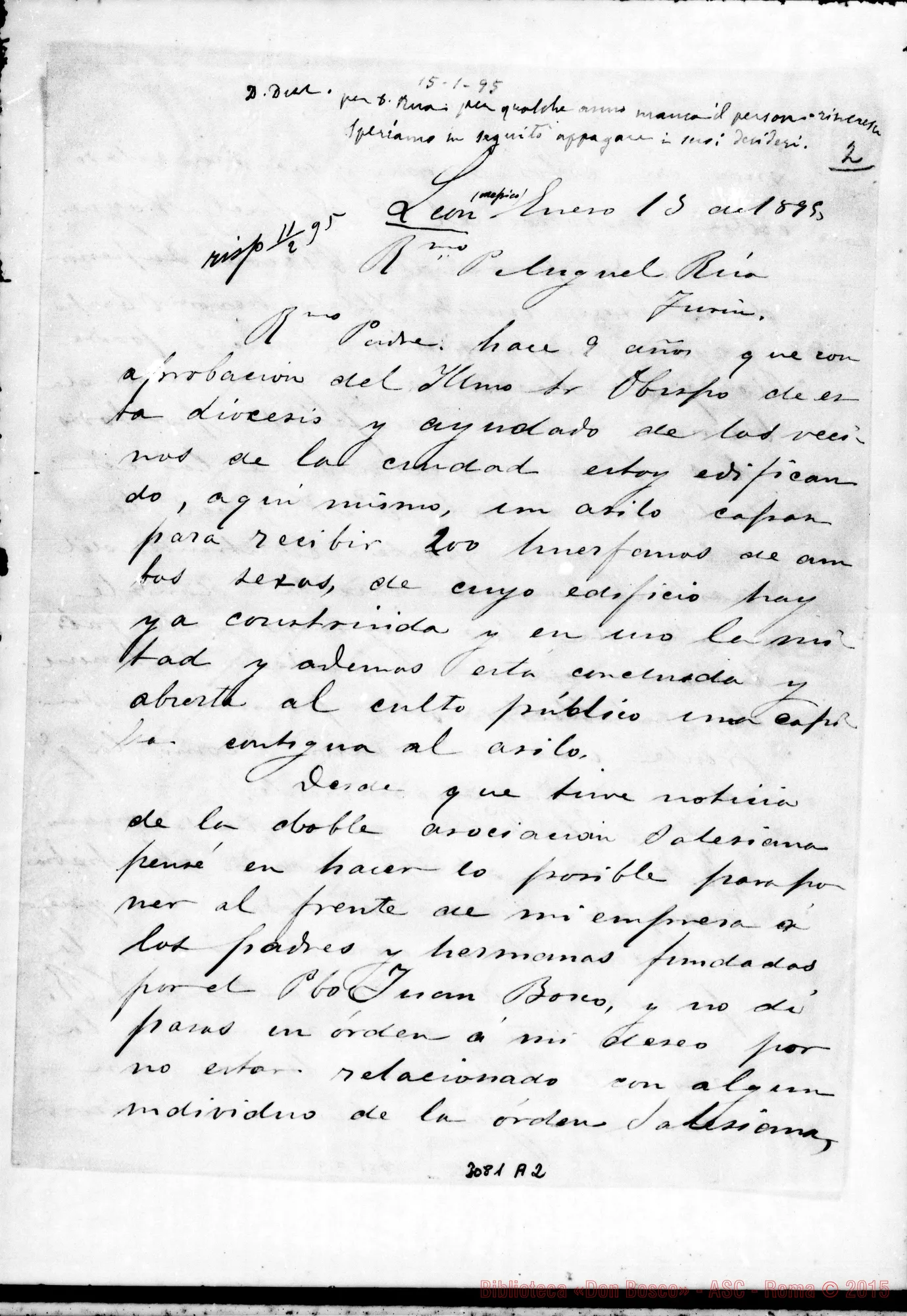 Fotogramma A 2 — Rosendo G. de Velasco - D. Rua. Leon, 15-01-1895. Autogr. Rua