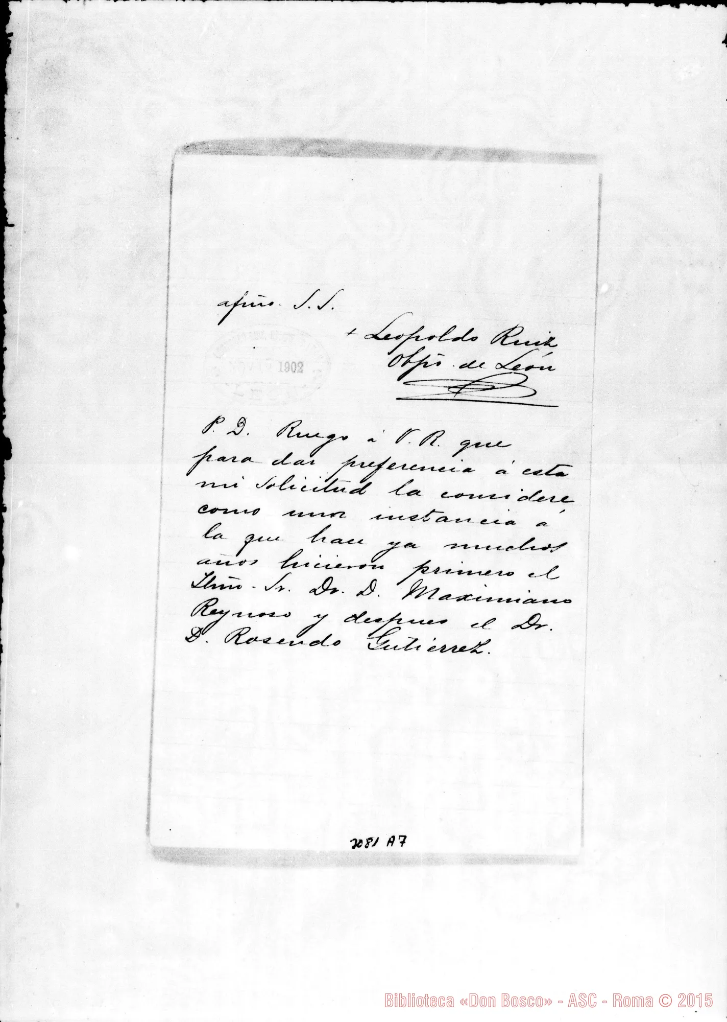 Fotogramma A 7 — Leopoldo Ruiz, vesc. di Leon, 12-11-1902