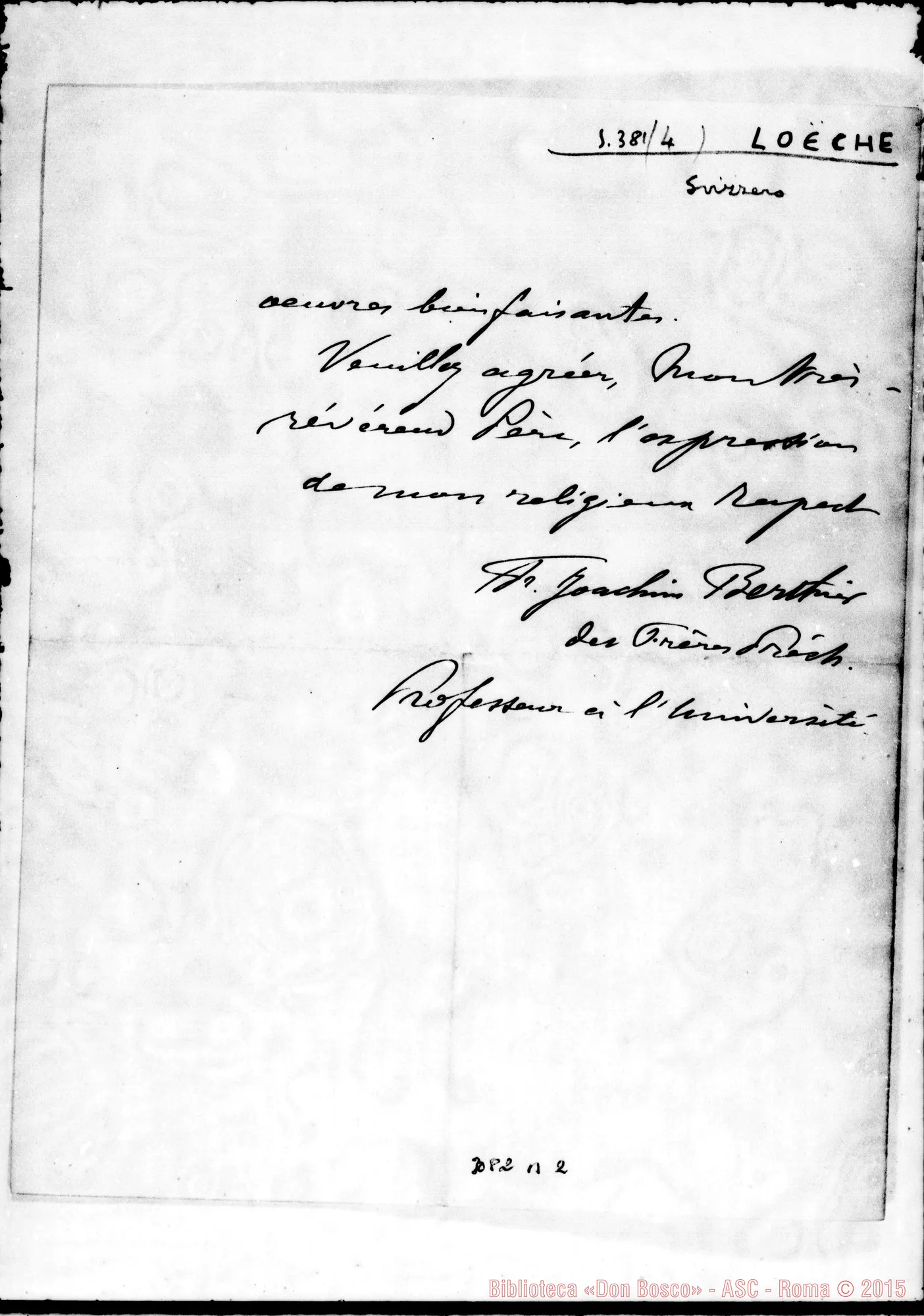 Fotogramma B 2 — Loeche: Fr. Gioachino Berthier, prof. - Révérend Pére. Fribourg, 25-01-1896