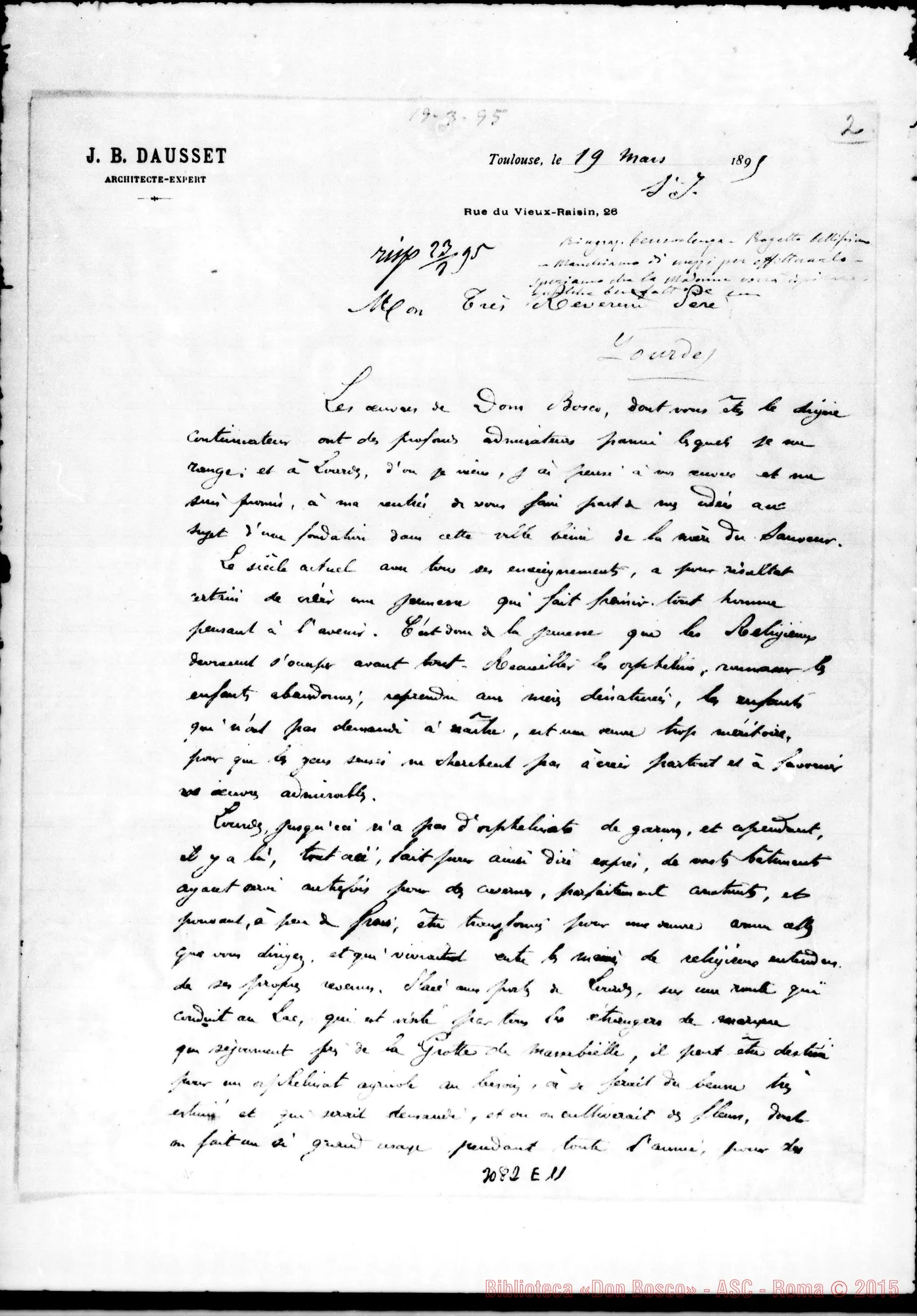 Fotogramma E 11 — Lourdes: J.B. Dausset - Révérend Pére. Toulouse, 19-03-1895