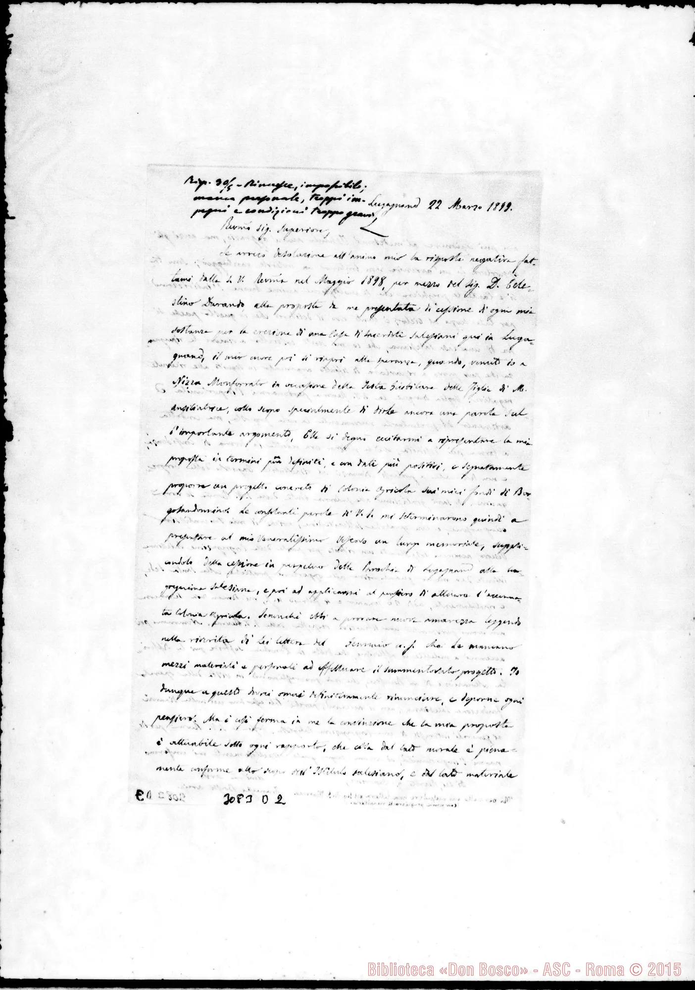 Fotogramma D 2 — Francesco Bassi, arciprete - Rev.mo Superiore. Lugagnano, 22-03-1899