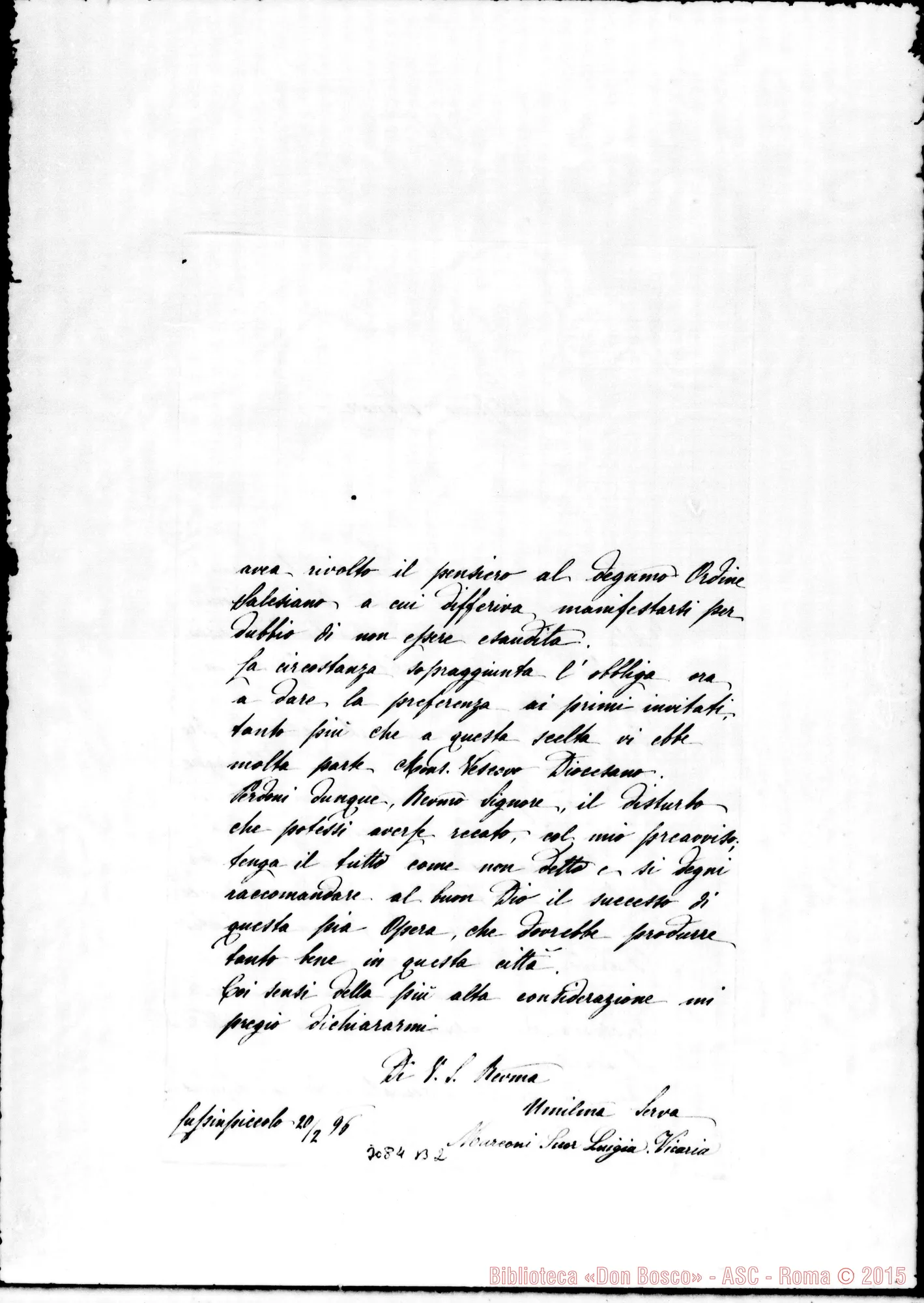 Fotogramma B 2 — Suor Luigia Marconi - Rev.mo. Lussinpiccolo, 20-02-1896