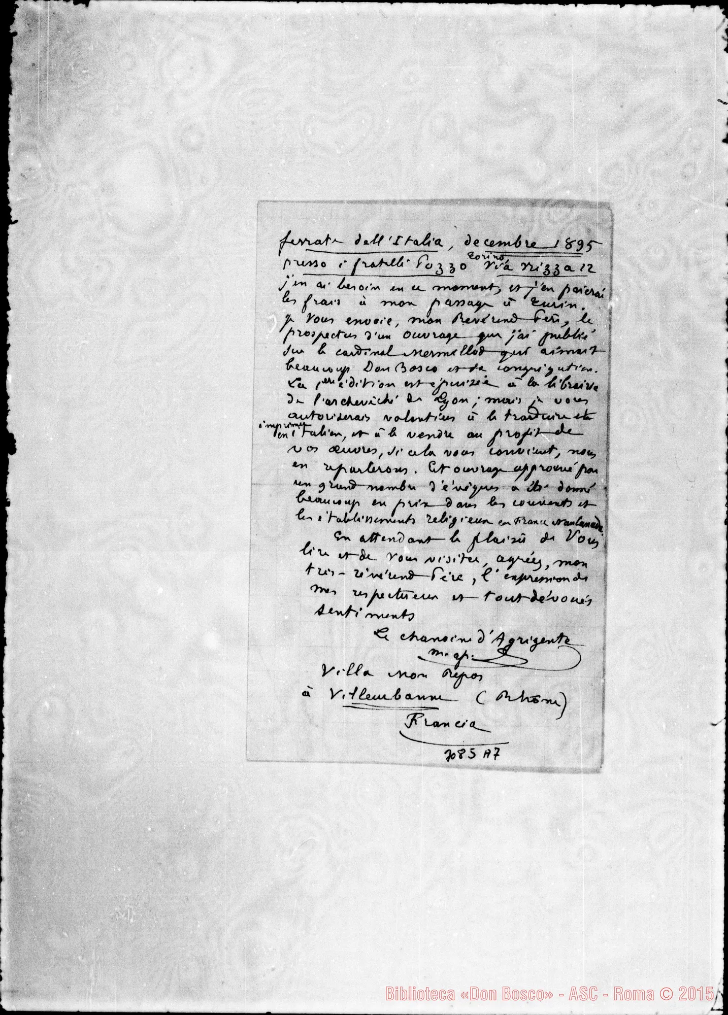 Fotogramma A 7 — Can. d’Agrigento, mission. apost. - Révérend Pére, il 30-11-1895