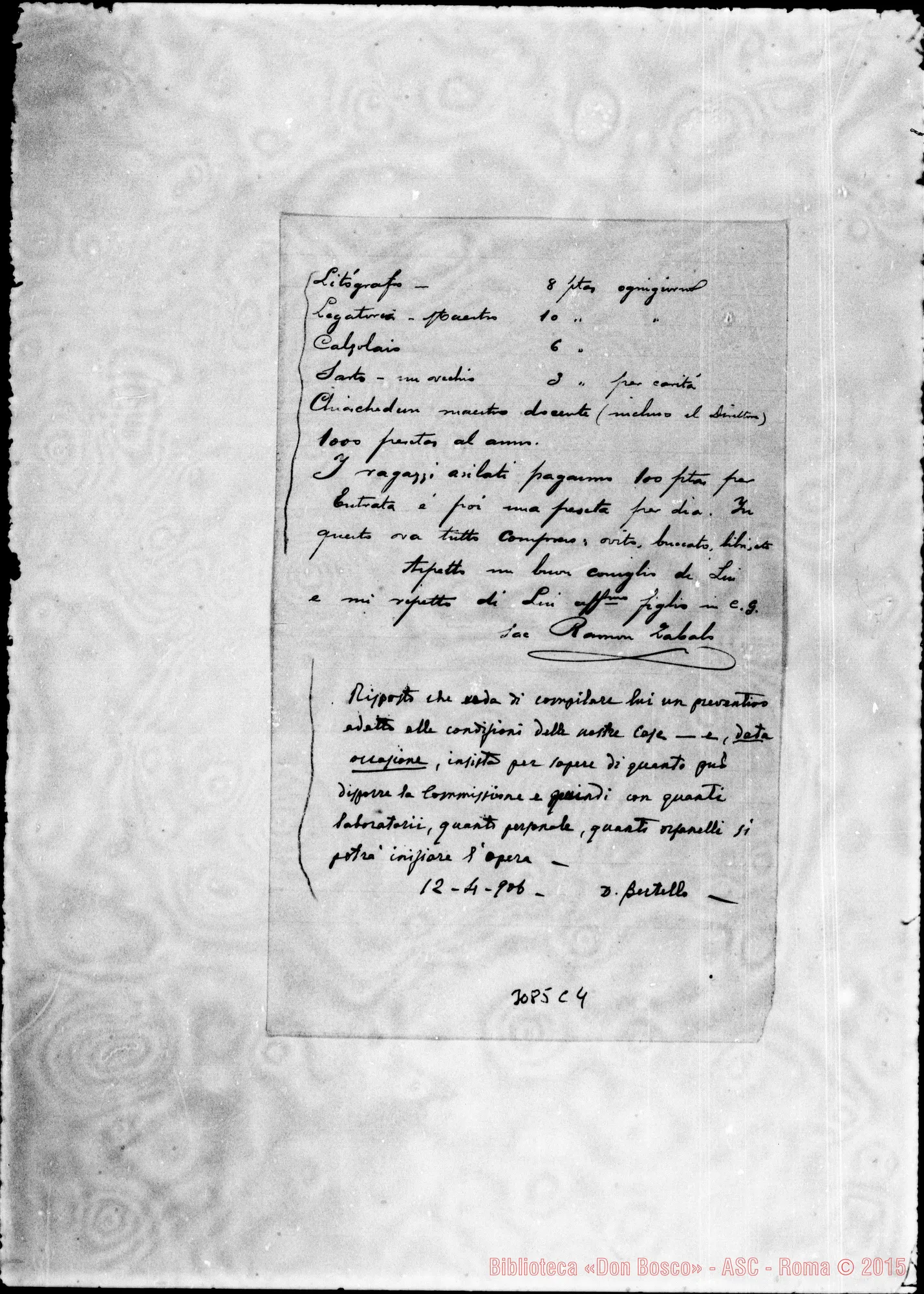 Fotogramma C 4 — D. Ramón Zabalo - D. Bertello. Madrid, 7-04-1905. Autogr. Rinaldi