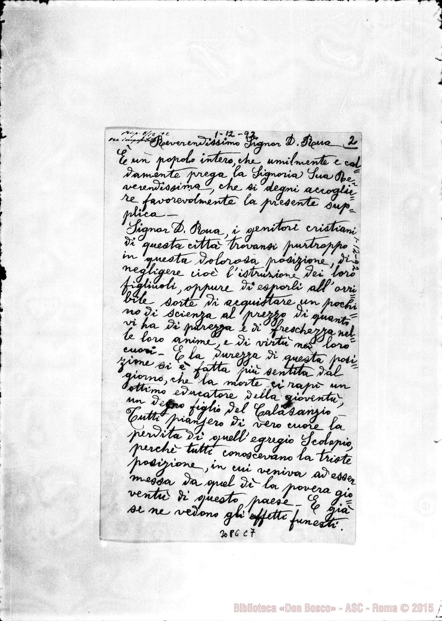 Fotogramma C 7 — Sac. Leonardo Tarentini, parroco - D. Rua. Manduria, 1-12-1892